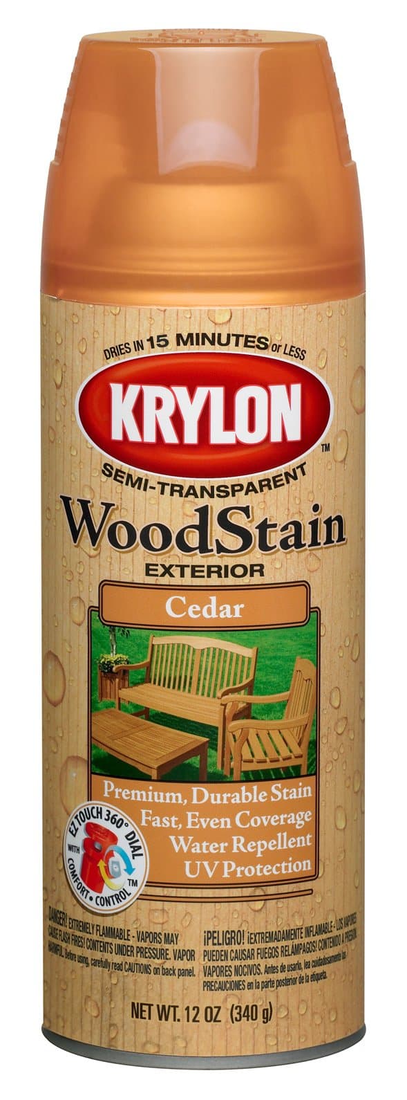Krylon K03601000 Exterior Semi-Transparent Wood Stain, Cedar, 12 Ounce