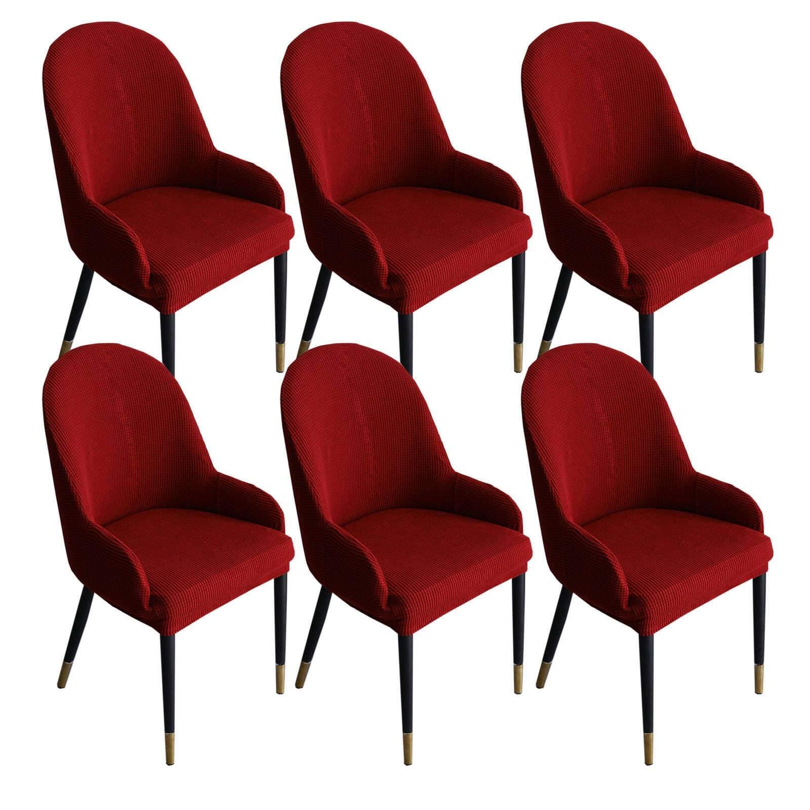 ZHFEL Jacquard Chair Cover,Curved Back Accent Dining Room Chair Slipcover Stretch Bar Stool Cover Removable Washable Wing Back Chair Protector for Kitchen Banquet Party-6 Pcs-Red wine