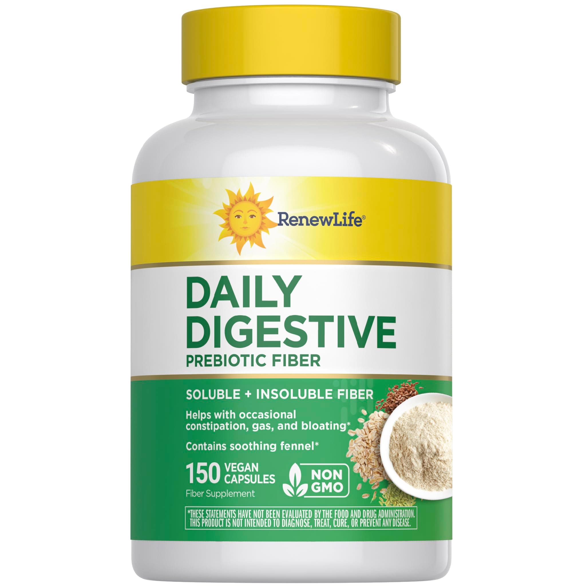Adult Daily Digestive Prebiotic Fiber, 150 Vegetarian Capsules (Package May Vary)