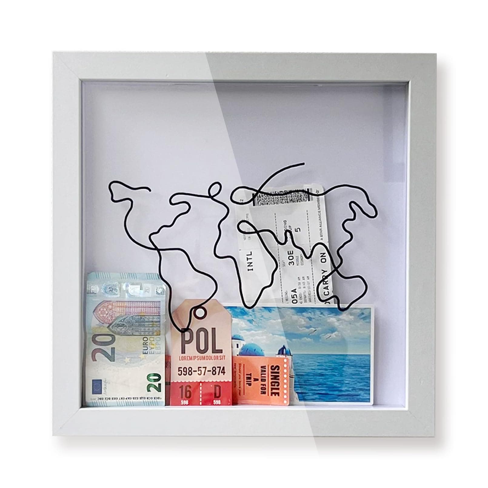 Travel Adventure Archive Box,Travel Shadow Box with Slots,12-inch Wemory Boxes for Keepsakes,Fun Ticket Holder-Vintage (12Inch-White)