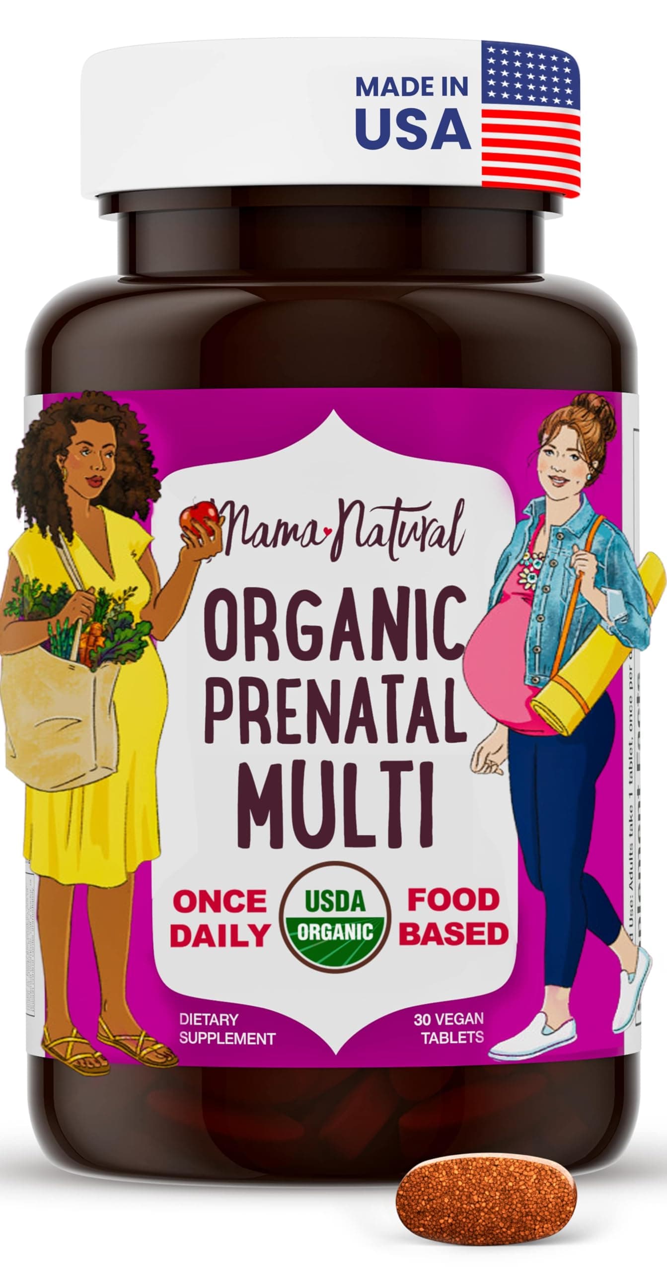 Organic Prenatal Vitamins for Women Vegan (30 Servings) | One A Day Prenatal Vitamins for Pregnant Women | Food Based, Non-GMO & Gluten-Free - Pre Natal Multivitamin with Folate