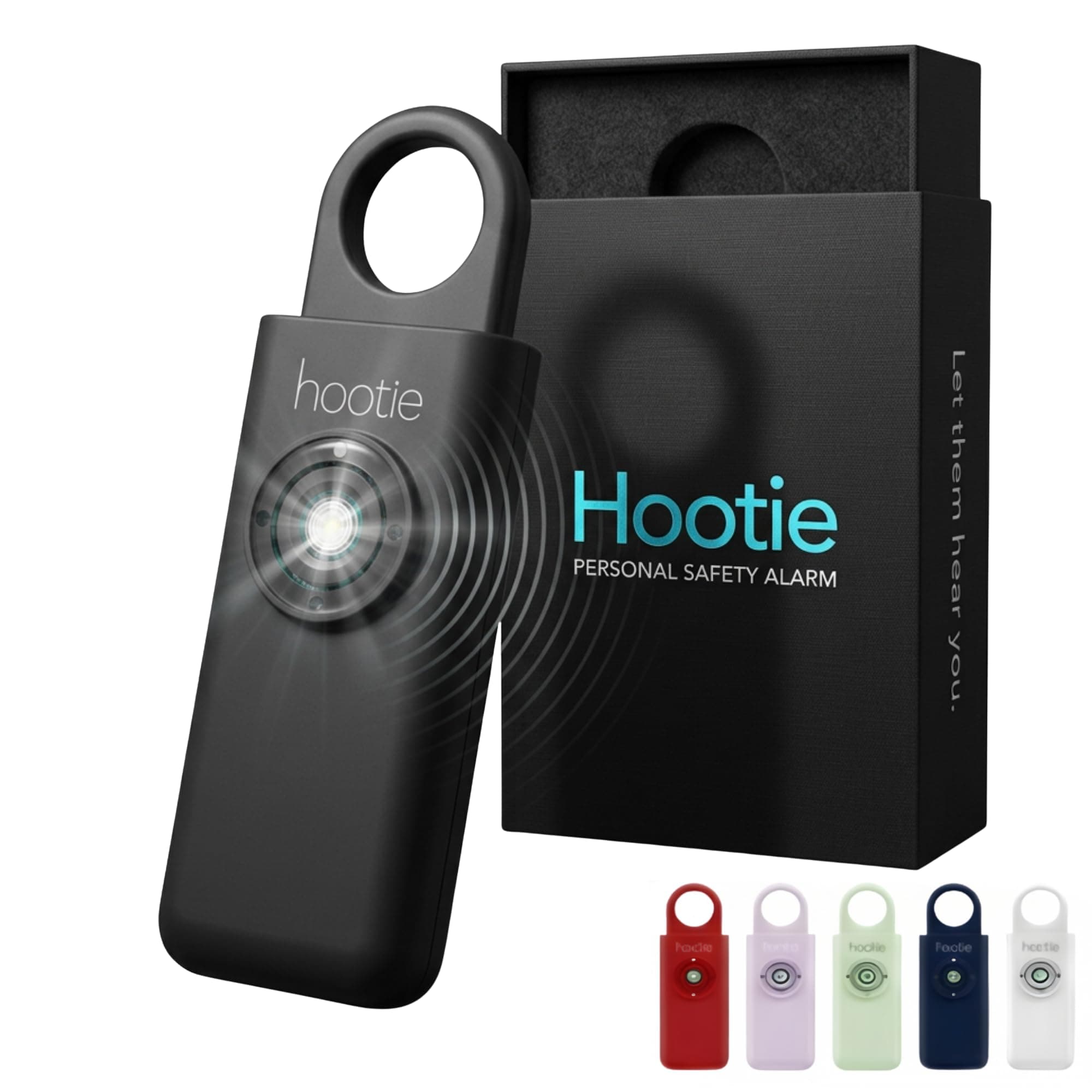 HOOTIE Personal Safety Alarm Keychain, 130dB Personal Alarm for Women Men and Kids, Pull Pin Emergency Panic Alarm with Strobe Light, Portable Self Defence Alarm for Campus Travel and Running - Black