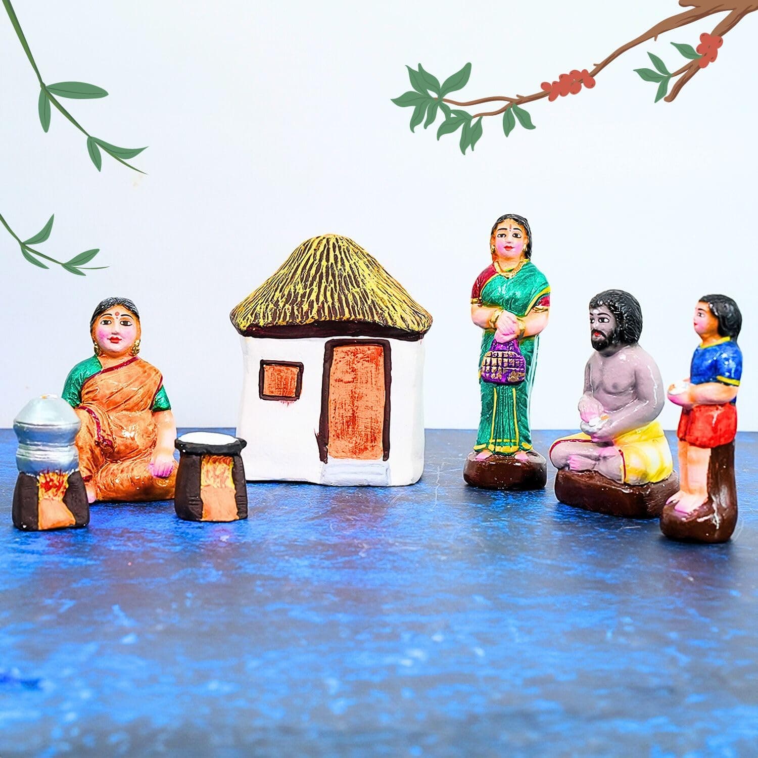 PujaNPujari Idli Dosa Kadai Golu Dolls Set of 7 | Handcrafted Navaratri Kolu Showpiece | Multicolor Bommai Decor Set (7 Pieces, 6-Inch Height) for Golupadi Bommala Koluvu