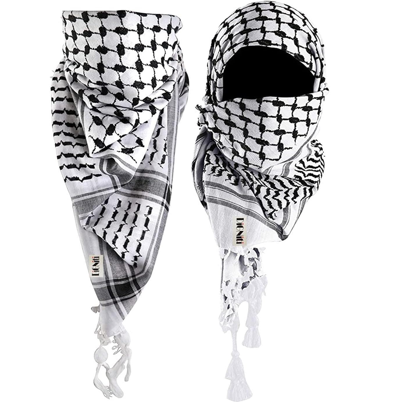 Classic white black arfat shemagh men cotton head scarf ghutra arabian arafat scarf army miltary scarf Large size 48 x 48 inch palestine scarf for men and women