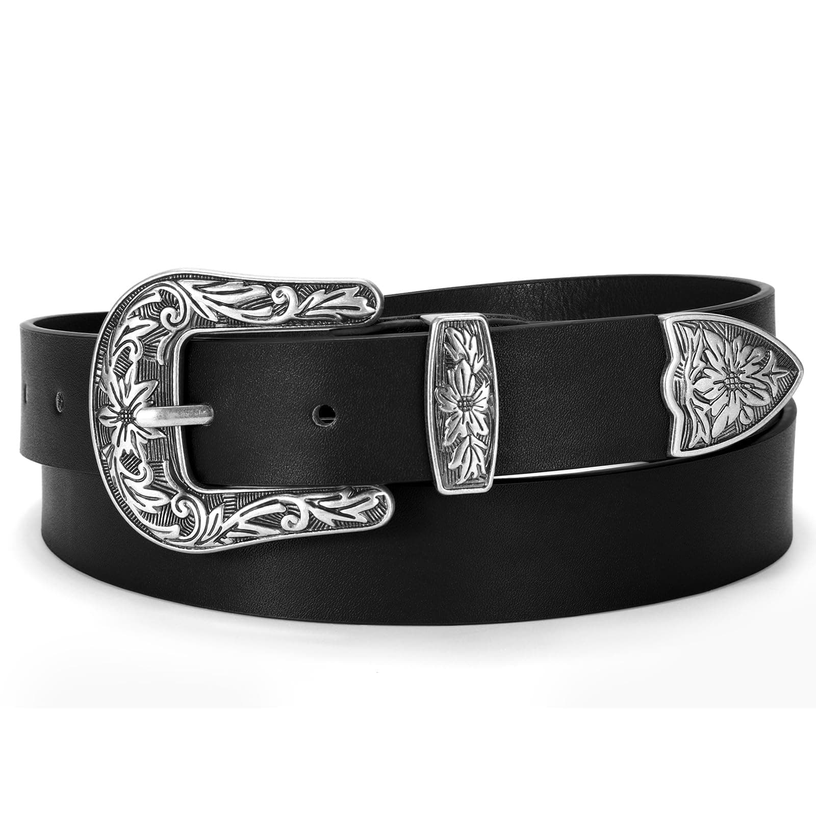 Western Leather Belts for Women with Vintage Metal Buckle Belt