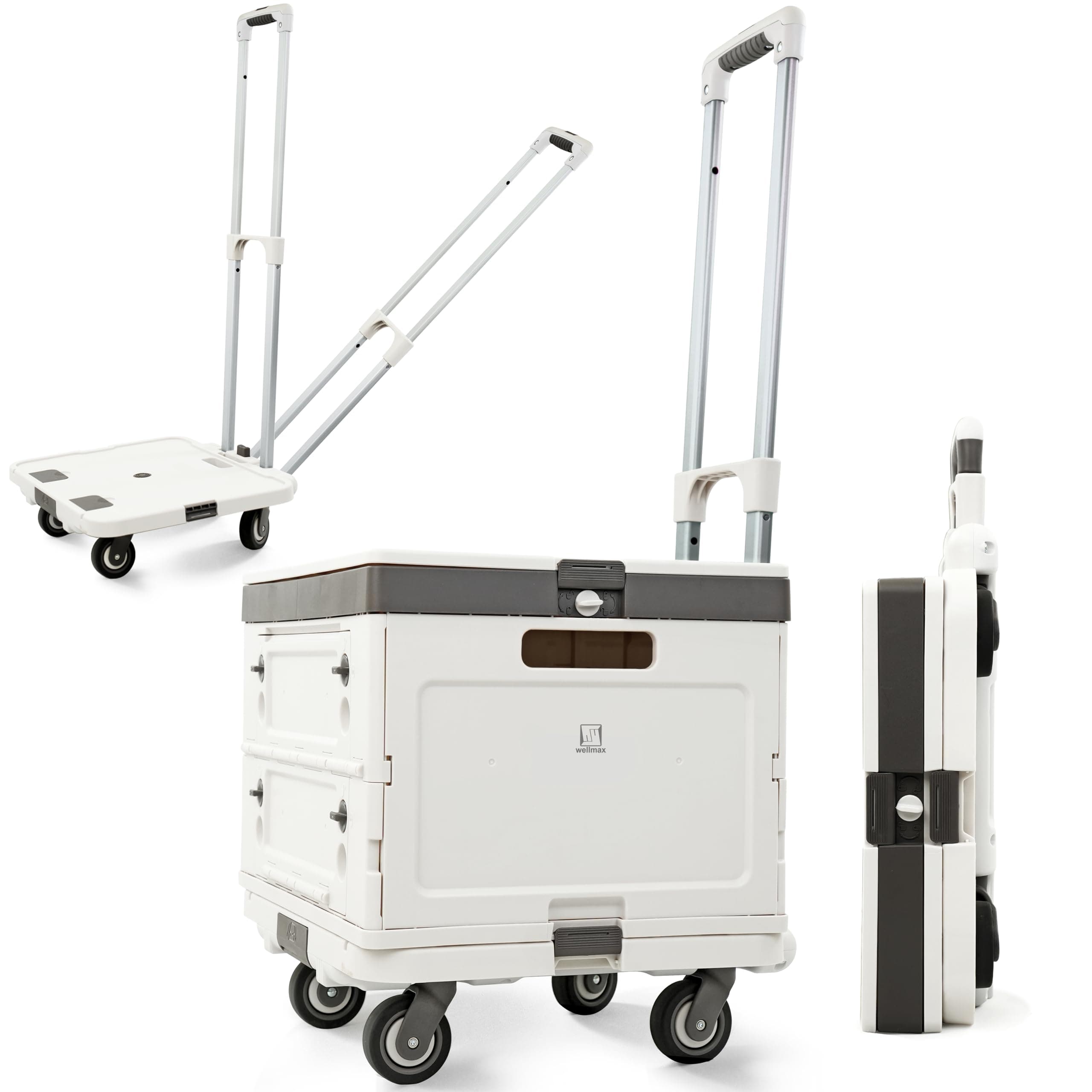 wellmaxWM99800 Series Rolling Crate with Wheels, Foldable Utility Cart with Aluminum Handle, Silent Wheels, 132 lbs Capacity - Ideal for Teachers, Shopping, & Office