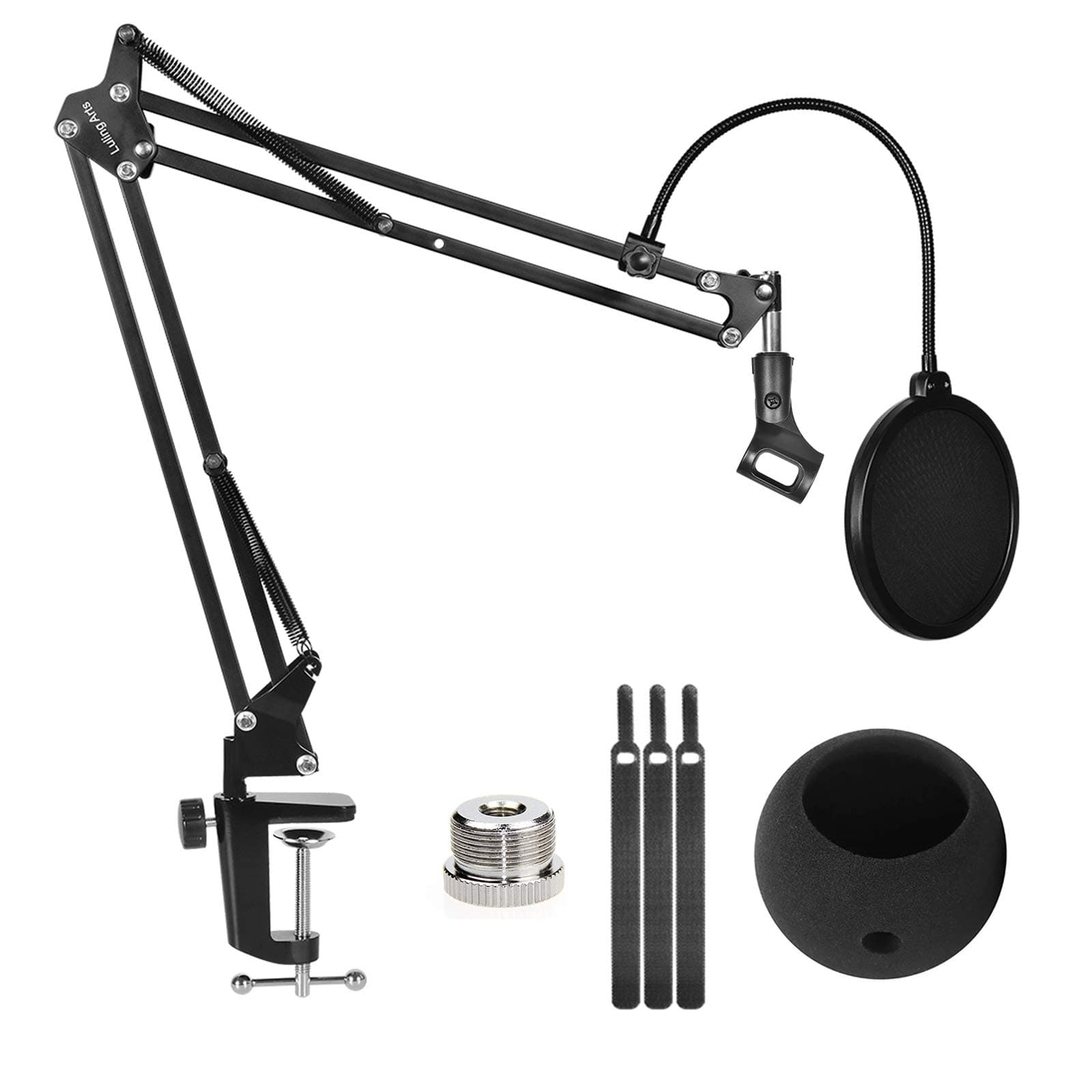 Microphone Stand for Blue Yeti, Snowball, Boom Arm Scissor Mic Stand with Shock Mount, Windscreen and Double layered Pop Filter, Heavy Duty Mic Boom Arm Stand, Broadcasting and Recording.Game