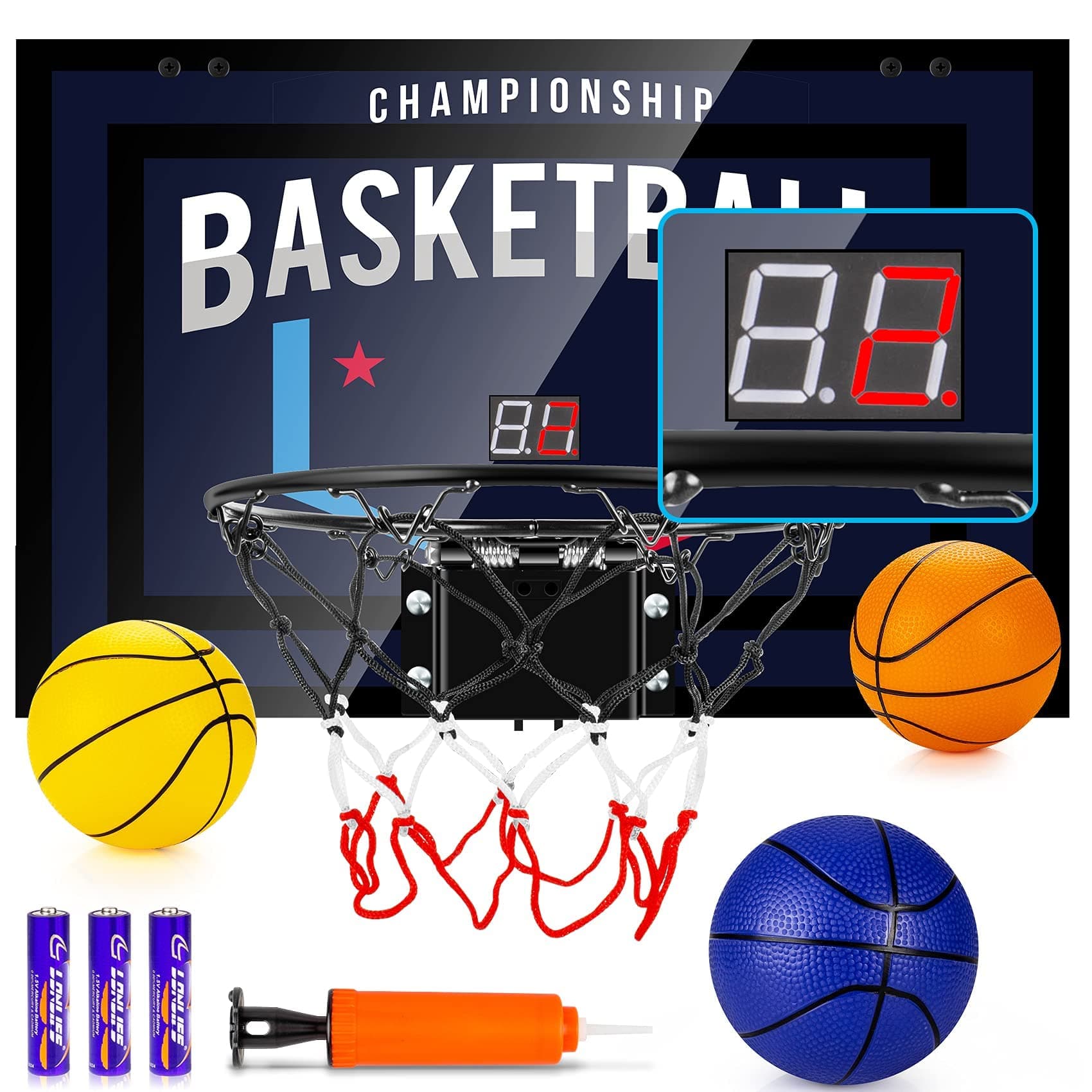 TREYWELL Indoor Basketball Hoop Boys Gifts for Teens and Adults Door Room Basketball Hoop Mini Hoop with Electronic Scoreboard, 3 Balls and Batteries Basketball Toys for 8 9 10 11 12