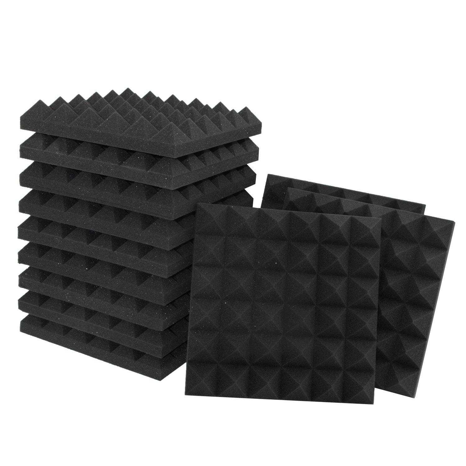 Acoustic Panels - 12 Pack 12x12x2 Inches Black Pyramid Acoustic Foam, Fire-Proofed Soundproof Wall Panels, 25kg/CBM Sound Proof Foam Panels , Sound Panels for Recording Studio and Music Room