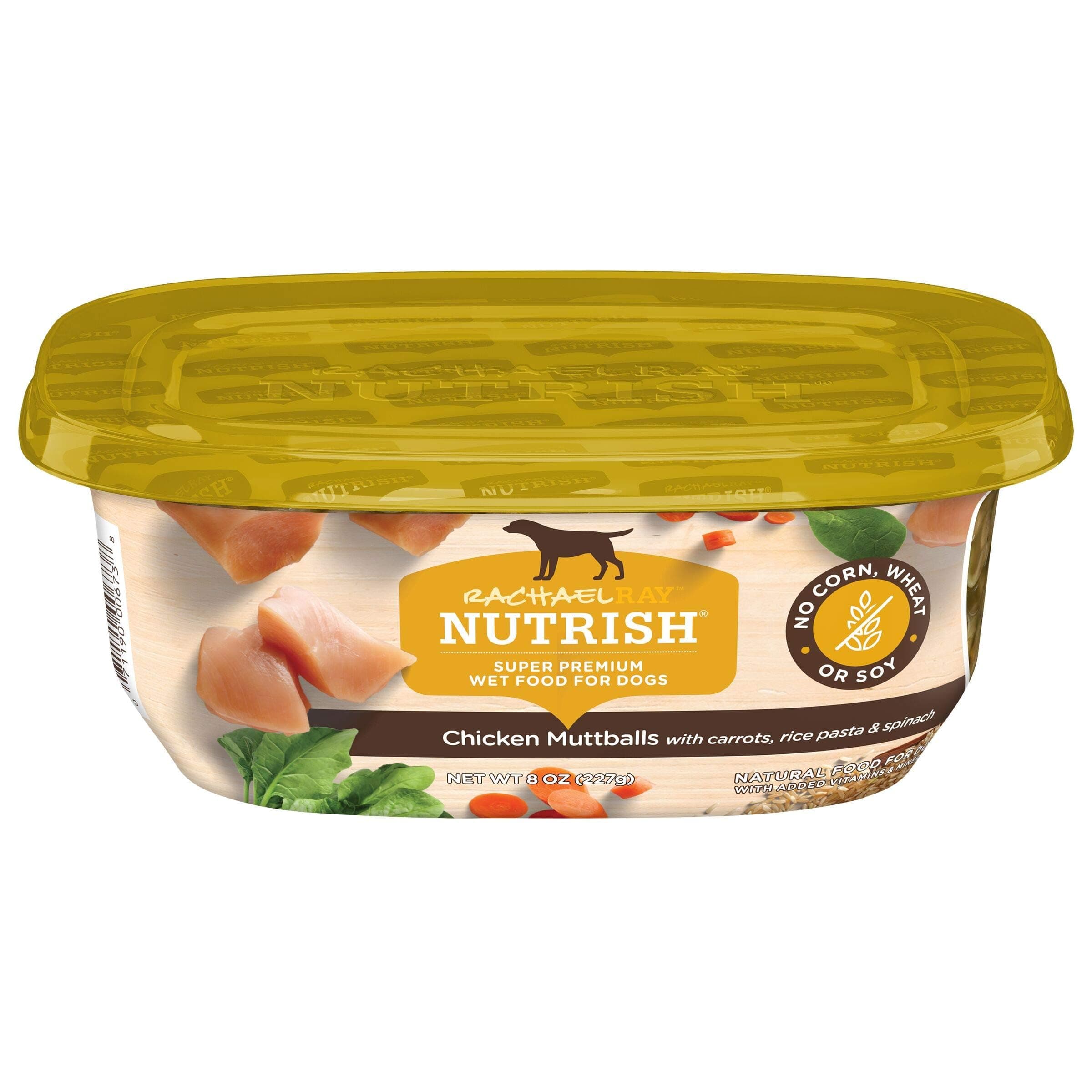 Nutrish Wet Dog Food Chicken Muttballs with Carrots, Rice Pasta & Spinach, No Corn, Wheat or Soy, 8 oz. Tub (Pack of 8) (Rachael Ray)