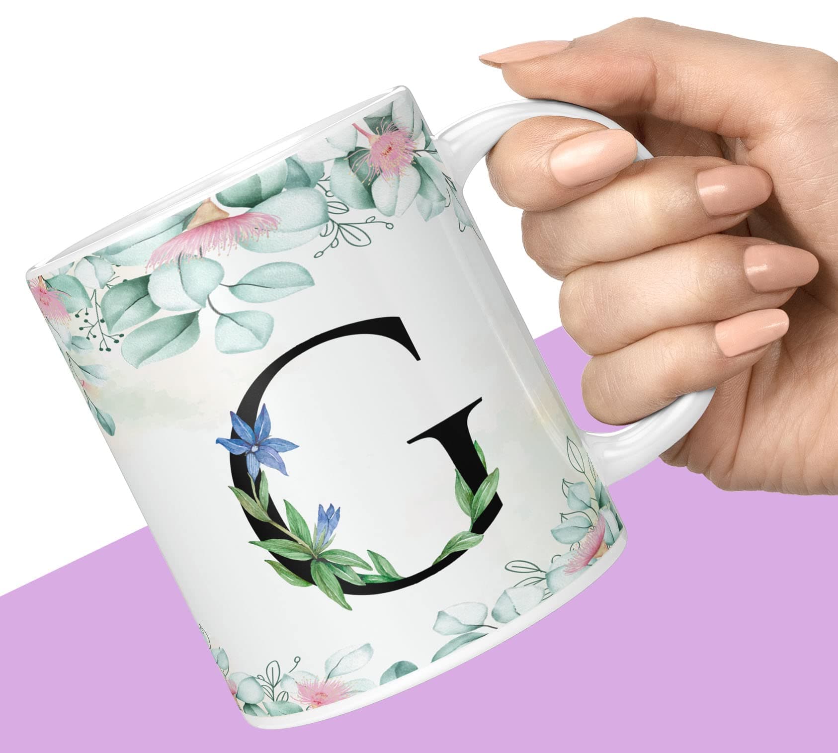 Colorful Floral Alphabet Letter G Printed Coffee Mug For Girls Boys Friends Love Kids Best Gift For Birthday Anniversary Initial Letter G (Microwave Safe Ceramic Tea Coffee Mug-350ml) - ABVWM2 149