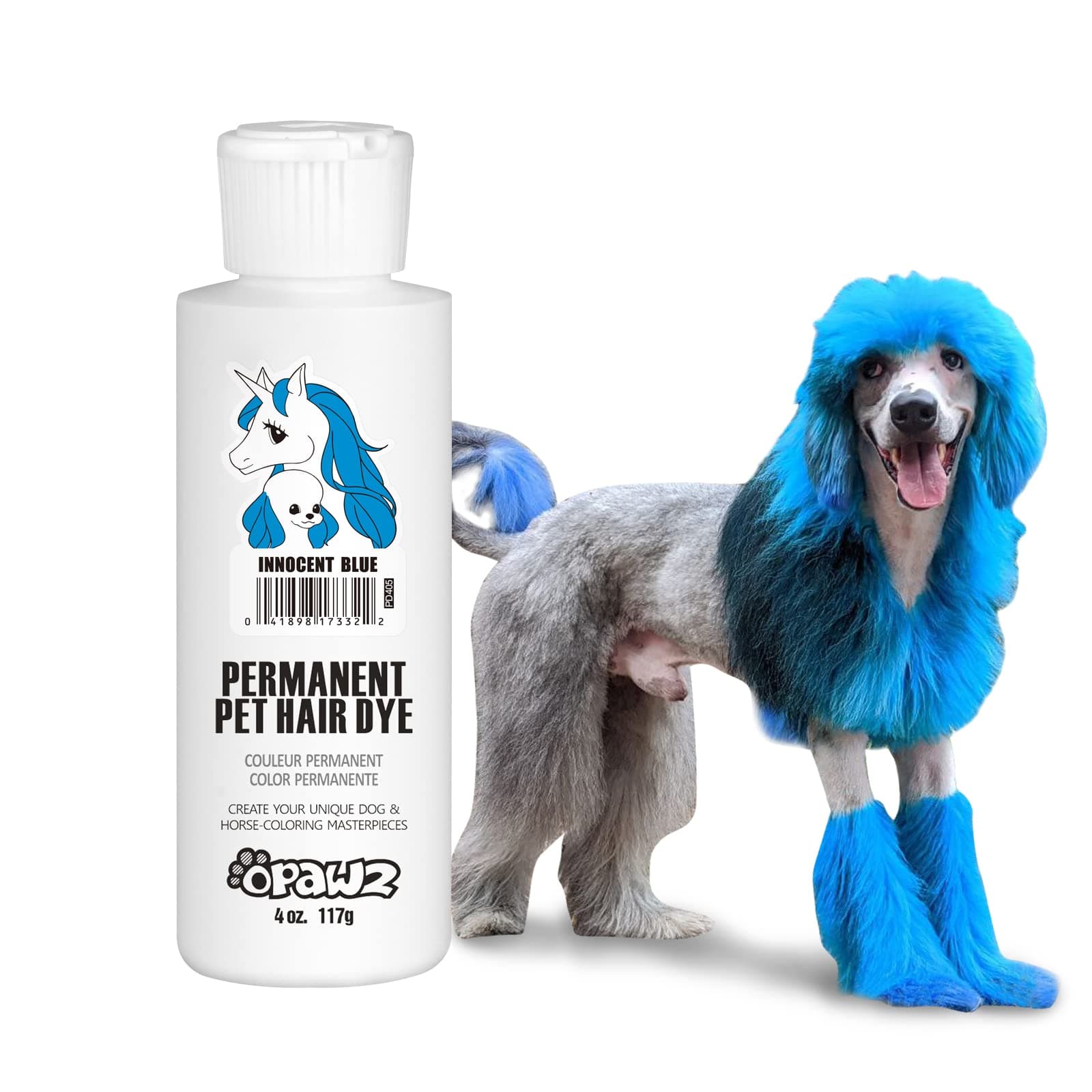 Permanent Dog Hair Dye, Pet Hair Dye Safely Used by Grooming Salons for a Decade, Pet Safe Dye Lasts Over 20 Washes, Bright Color for Dogs and Horses (Innocent Blue)