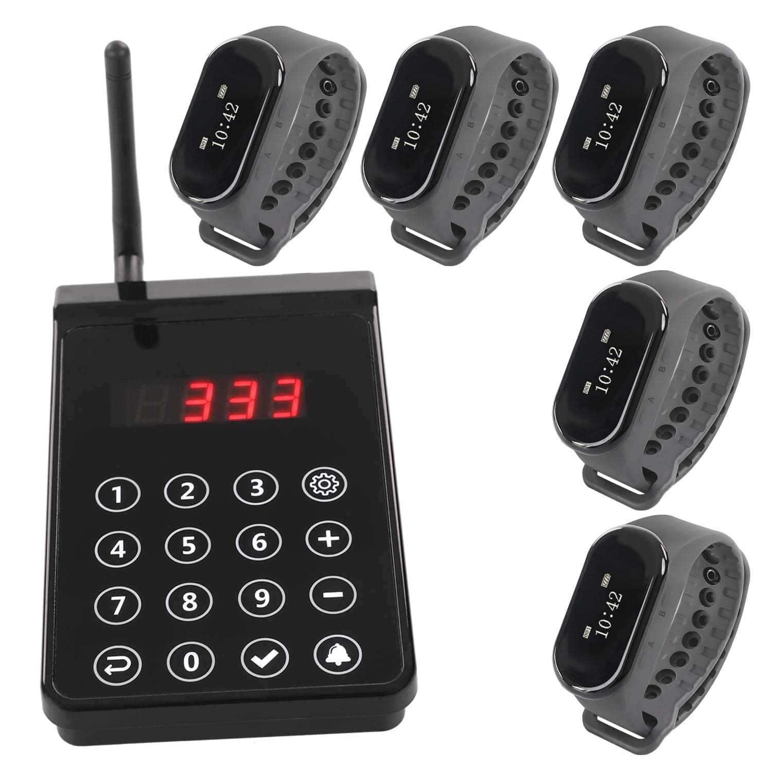 Wireless Restaurant Pager System, 5 Wrist Watch Receivers 1 Transmitter, A Chef Paging Waiter's Calling System Transmitter Servers for Hotel Kitchen Bar Coffee Clinic Hospital
