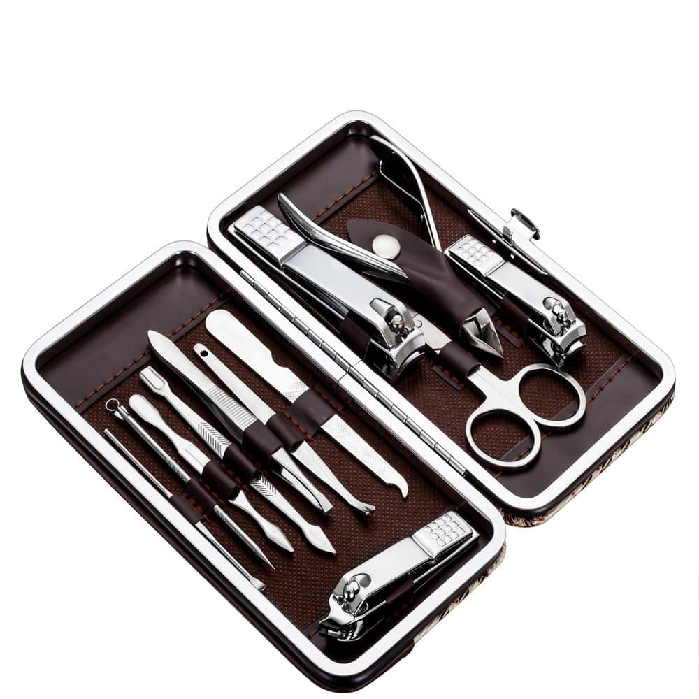 Manicure, Pedicure Kit, Nail Clippers, Professional Grooming Kit, Nail Tools with Luxurious Travel Case, Set of 12 … (nail clippers 12pcs)