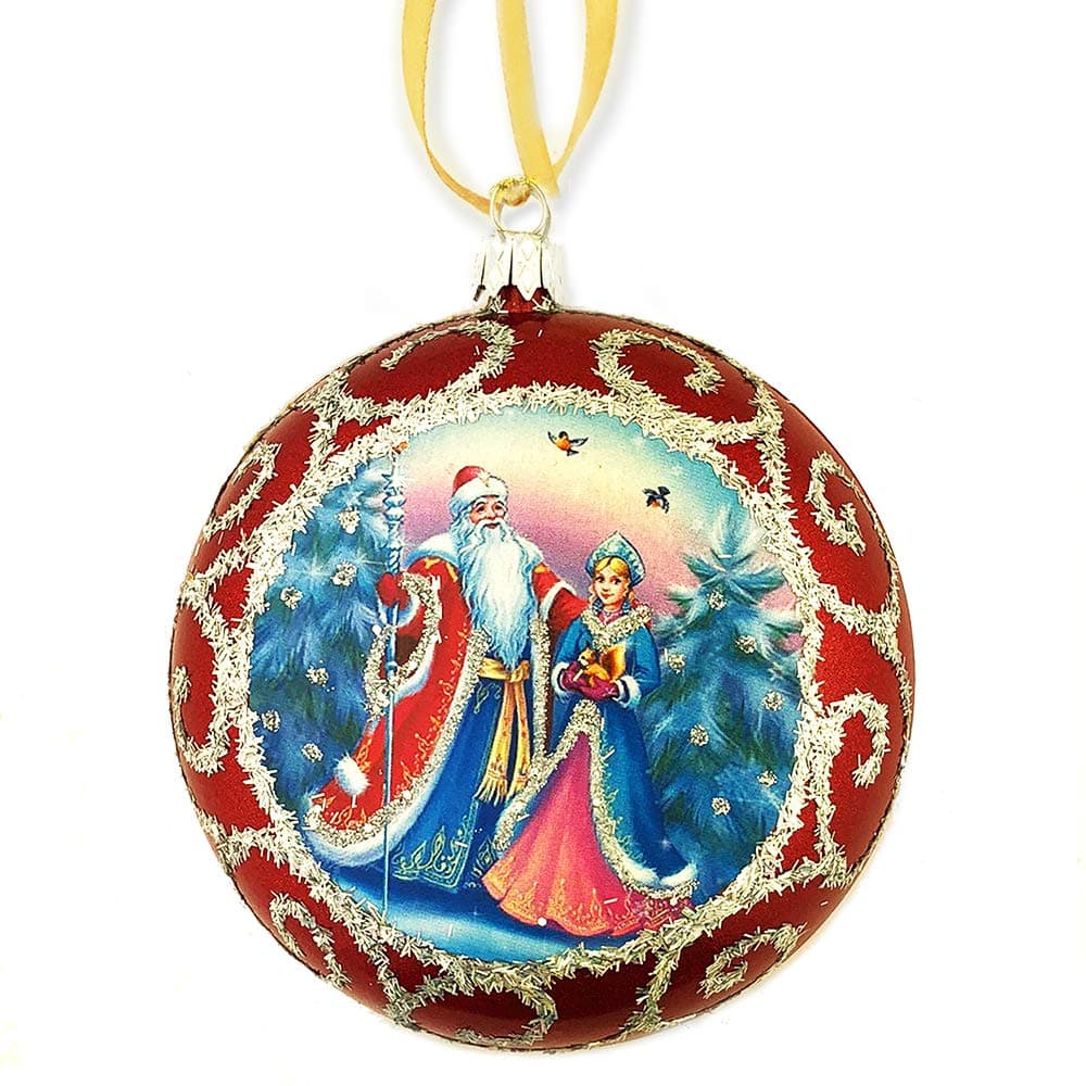 Needzo Christmas Ornament Santa Claus Russian Father Frost and Snow Maiden Decoration 4 Inch, Red Not Breakable