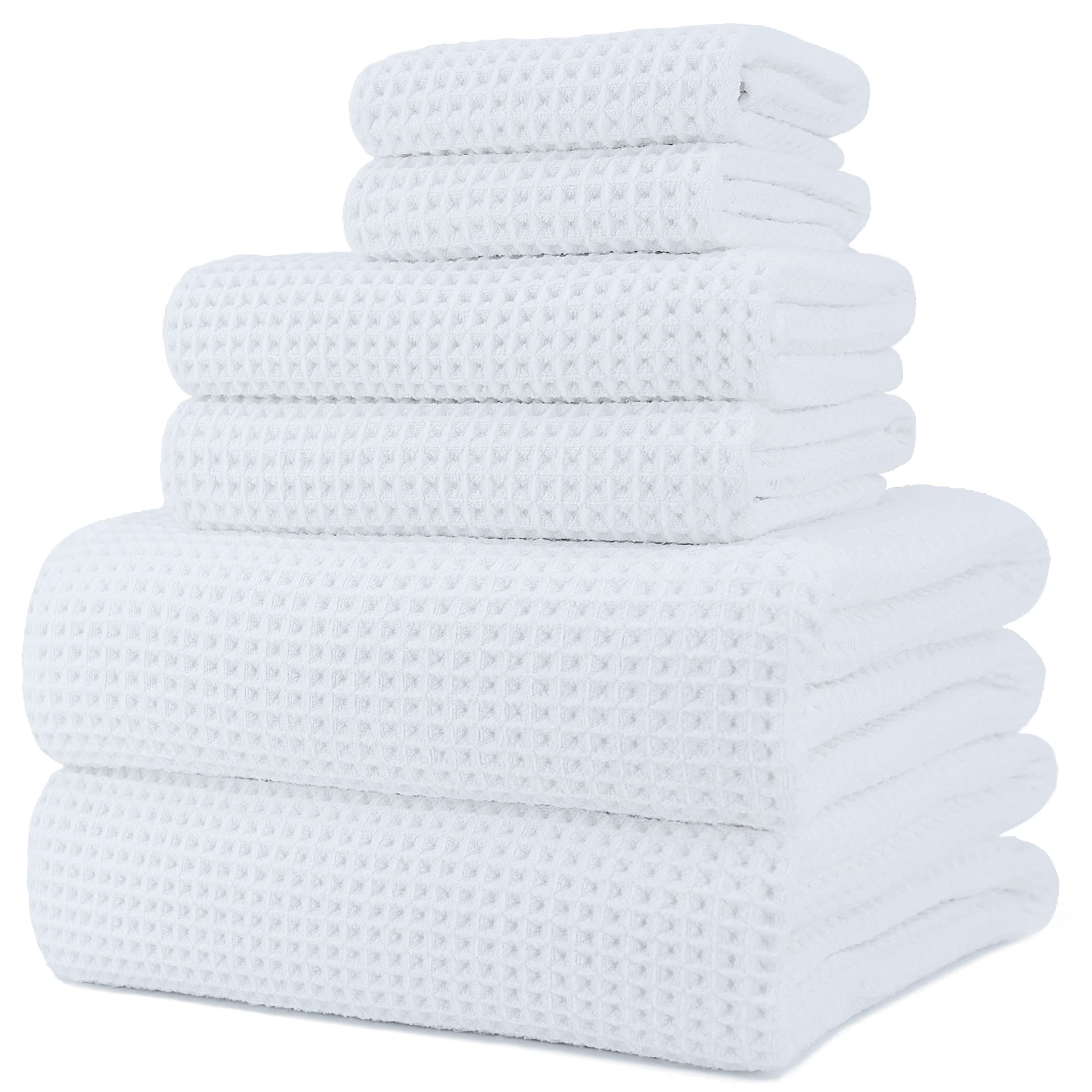 Oversize, 60 x 30 in., Quick Dry Lint Free Microfiber Bath Towel Set, 6 Piece (White, Waffle Weave)