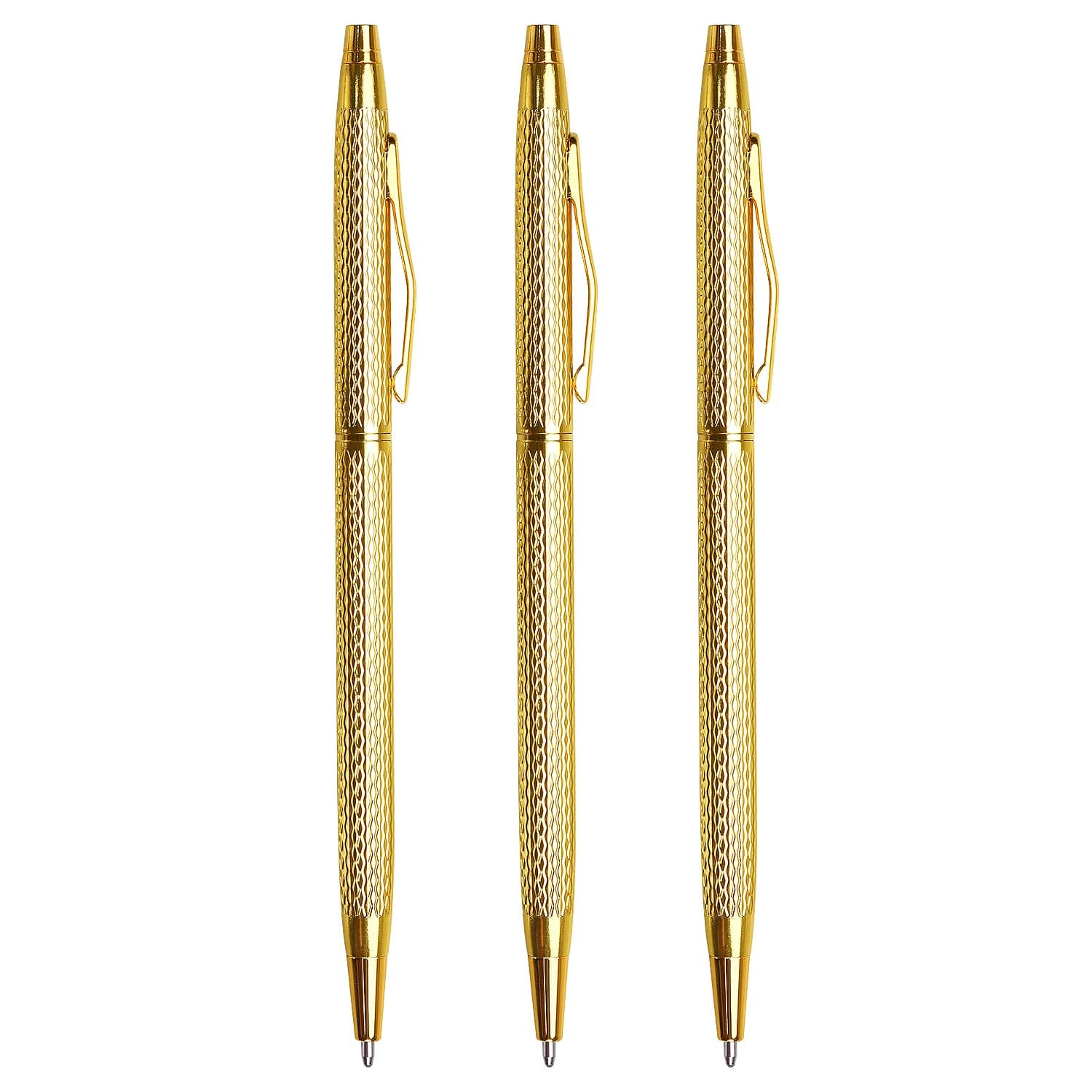3 Pack Slim Metallic Retractable Ballpoint Pens Black Ink, Nice Gift for Business Office Students Teachers Wedding Christmas (Gold)