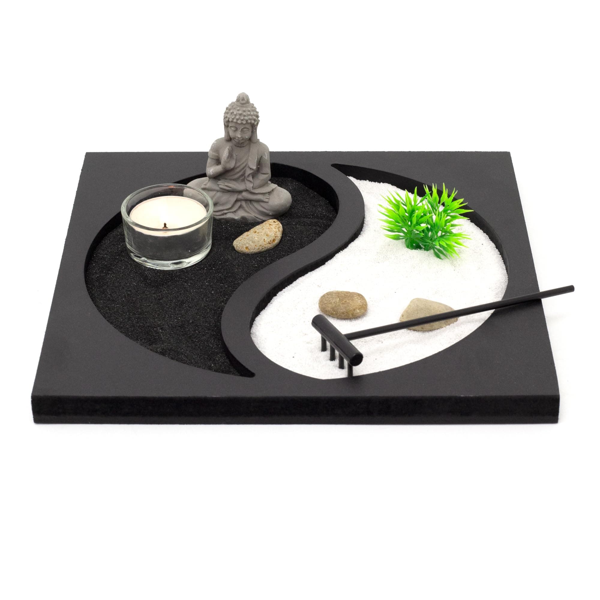 Carousel Home and Gifts Miniature Desktop Stress Relief Meditation Yin Yang Buddha Zen Garden Set