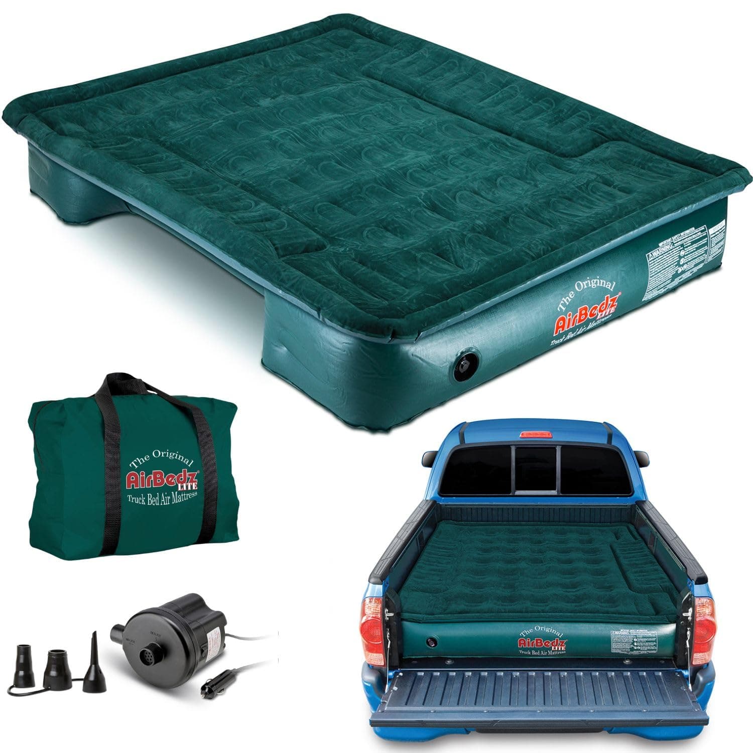 Pittman Outdoors AirBedz Lite PPI PV202C Full Size, Short 6'-6.5' Truck Bed Air Mattress with DC Corded Pump (76"x63"x12" Inflated),Green,Full Size Beds