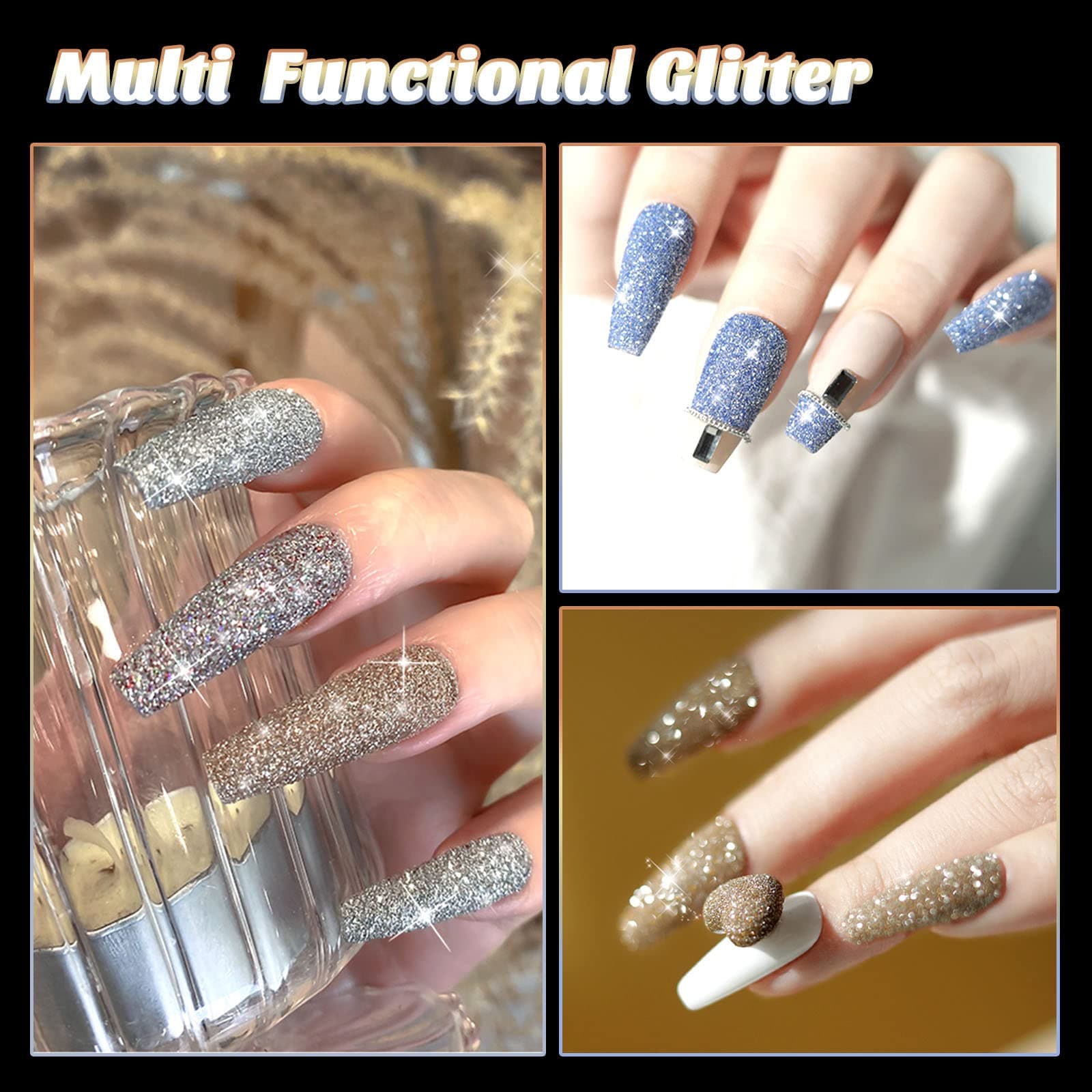 Allstarry Diamond Nail Glitter 4 Colours Sparkling Korea Reflective Glitter Diamond Dust Shiny Powder Pigment Craft Sequins Nail Supplies for Nail Art Gel Polish Crafts Disco Party Night Club Wedding