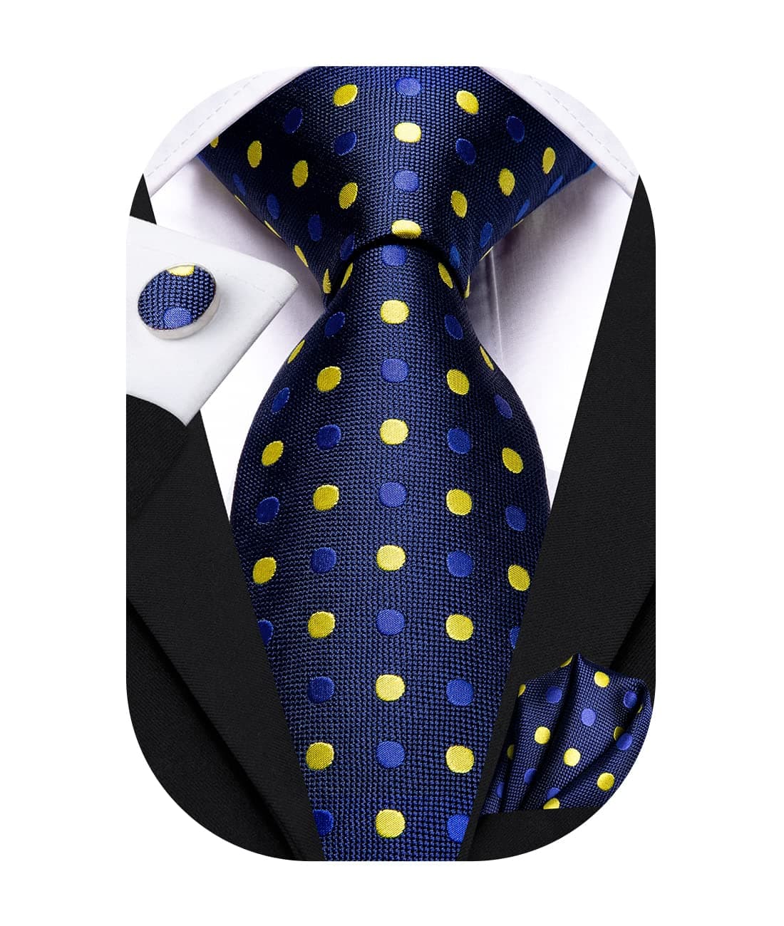 Hi-TieMens Tie Set Silk Necktie Woven Paisley Ties with Pocket Square Cufflinks Set for Wedding Party