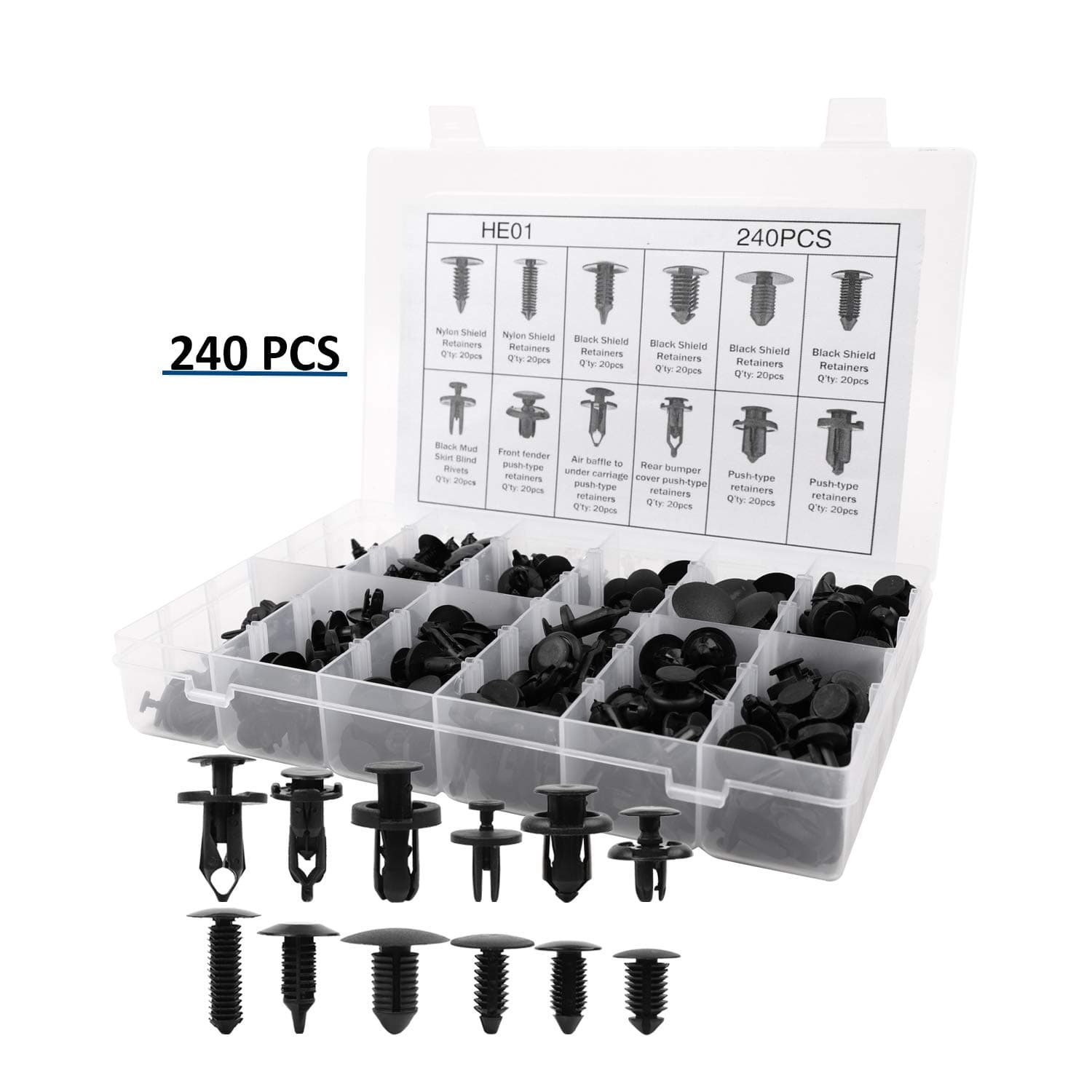 AMENVTOOL 240 Pcs Push Type Bumper Retainer Clips Retainer Clips Kit,Auto Rivets Car Plastic Rivets,Universal Toyota GM Ford Honda Acura Jaguar