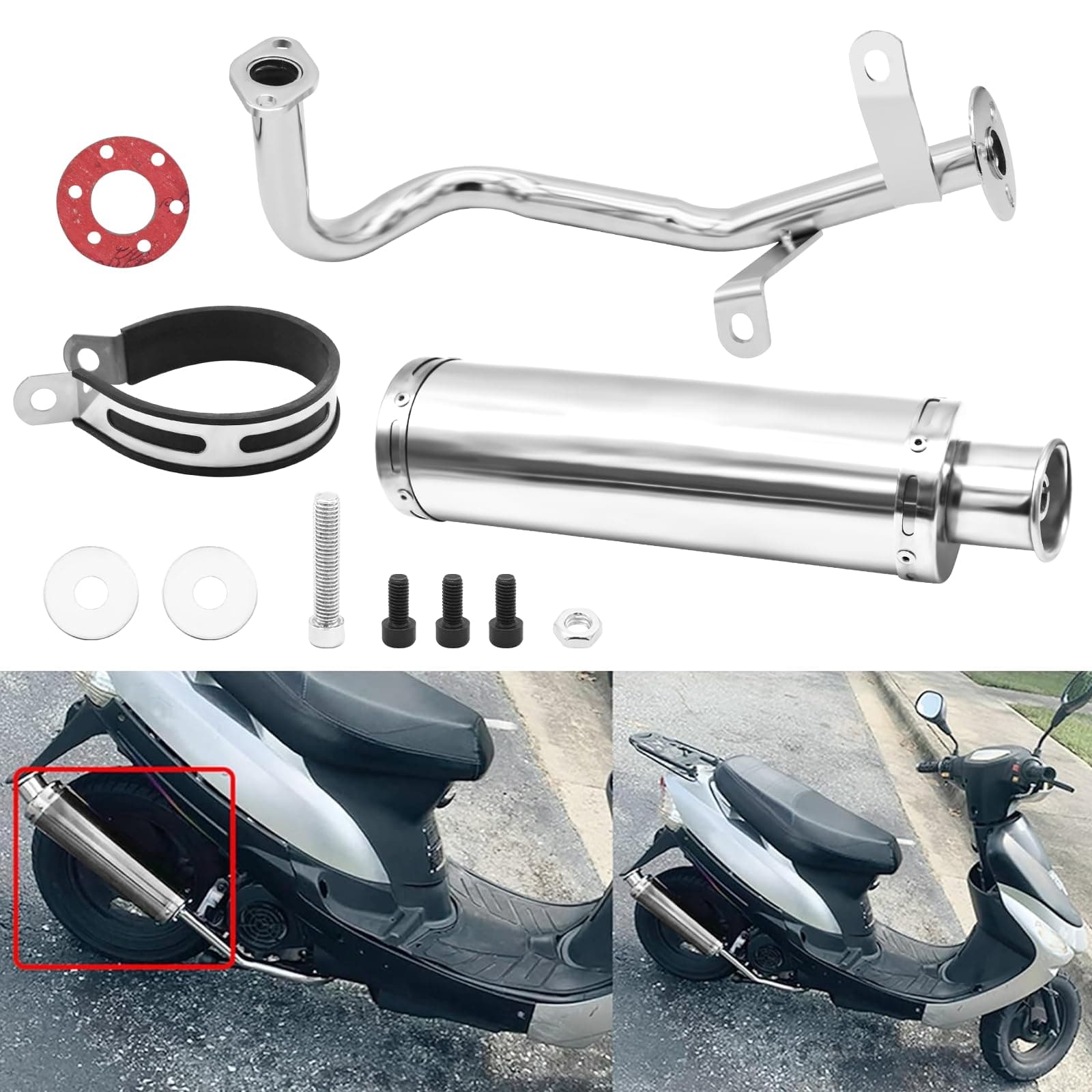 Wai Danie Motorcycle Exhaust Muffler Scooter Performance Exhaust Stainless Pipe Compatible with GY6 4 Stroke 50CC 80CC 100CC Scooter 139QMB QMB139 1P39QMB Chinese Scooter Moped