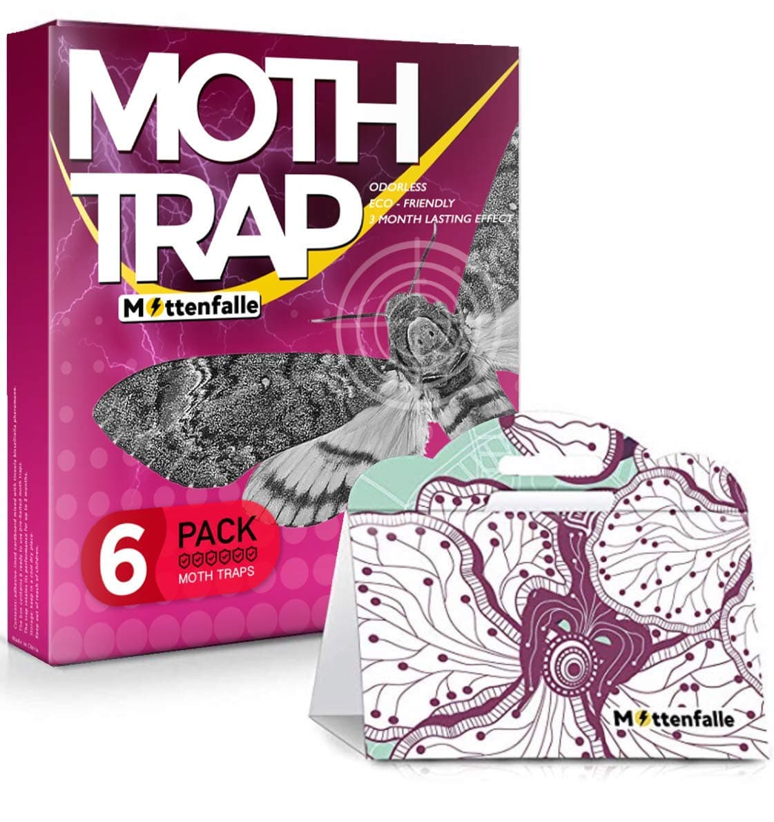 FIFTYEIGHT PRODUCTS Mottenfalle Clothes Moth Traps 6-Pack - Prime Safe Non-Toxic Eco-Friendly Indoor Moth Traps with Pheromones Sticky Adhesive Tool for Wool Closet Carpet (Upright), KS-72-JHS