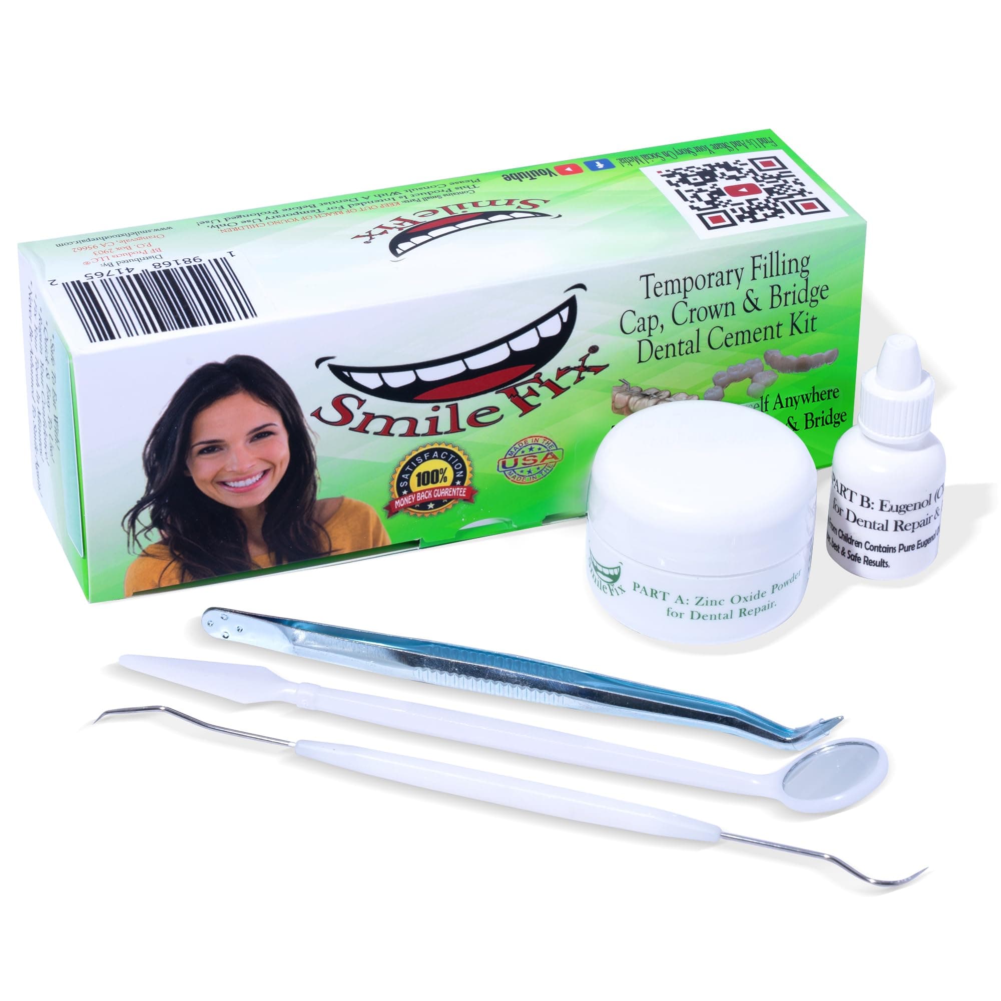 SmileFix Filling, Cap, Crown & Bridge Dental Repair Kit - Sturdy Zinc Oxide & Eugenol Oil Cement - Temporary Teeth Fix - Glue for Crowns & Bridges - Tooth Repairs - Smile Confidently