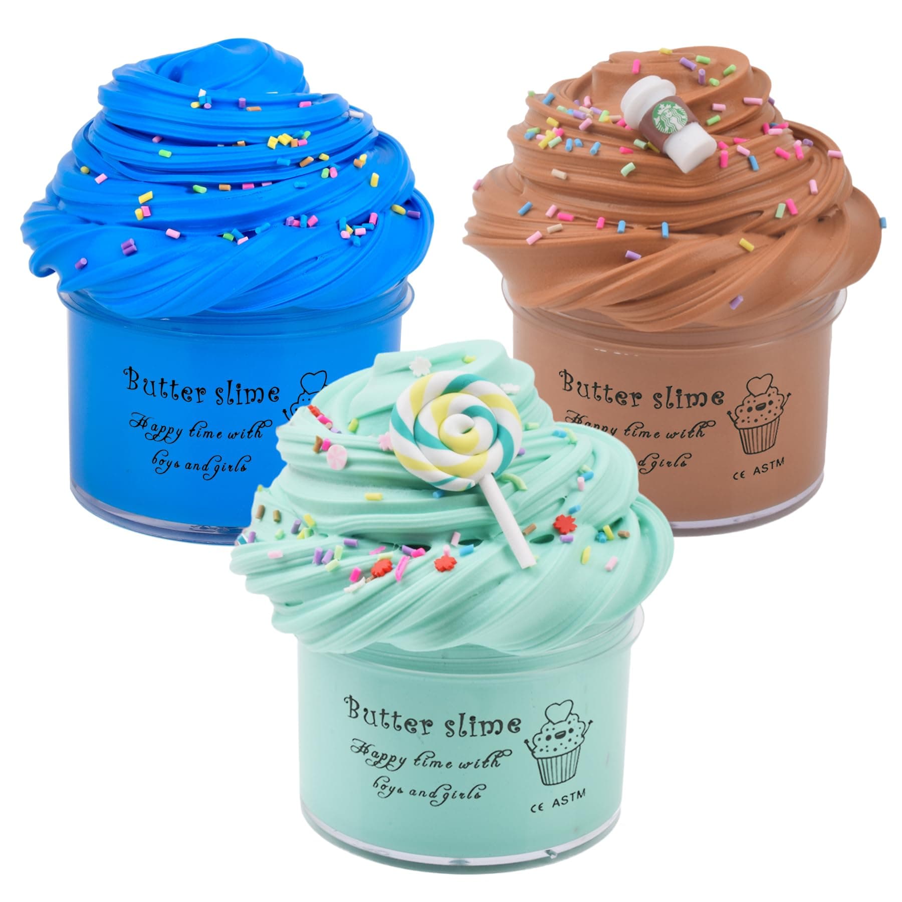 Slime Kit with 3 Pack Butter Slimes,Candy,Blue Scented Slime Kit for Girls and Boys,Super Soft and Non Sticky DIY Surprise Slime