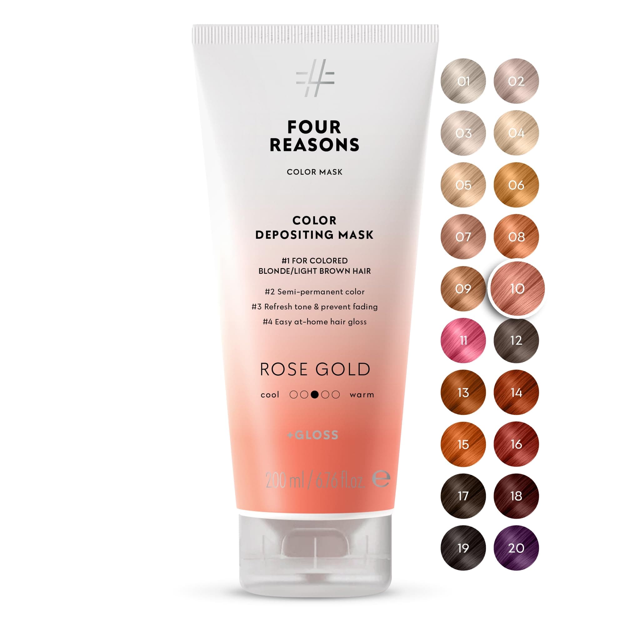FOUR REASONS Color Mask, Rose Gold (27 Colors) – Hair Gloss & Color Depositing Conditioner – Semi Permanent Hair Toner for Color-Treated Hair Color For Women – Vegan & Cruelty-Free – 6.76 fl oz