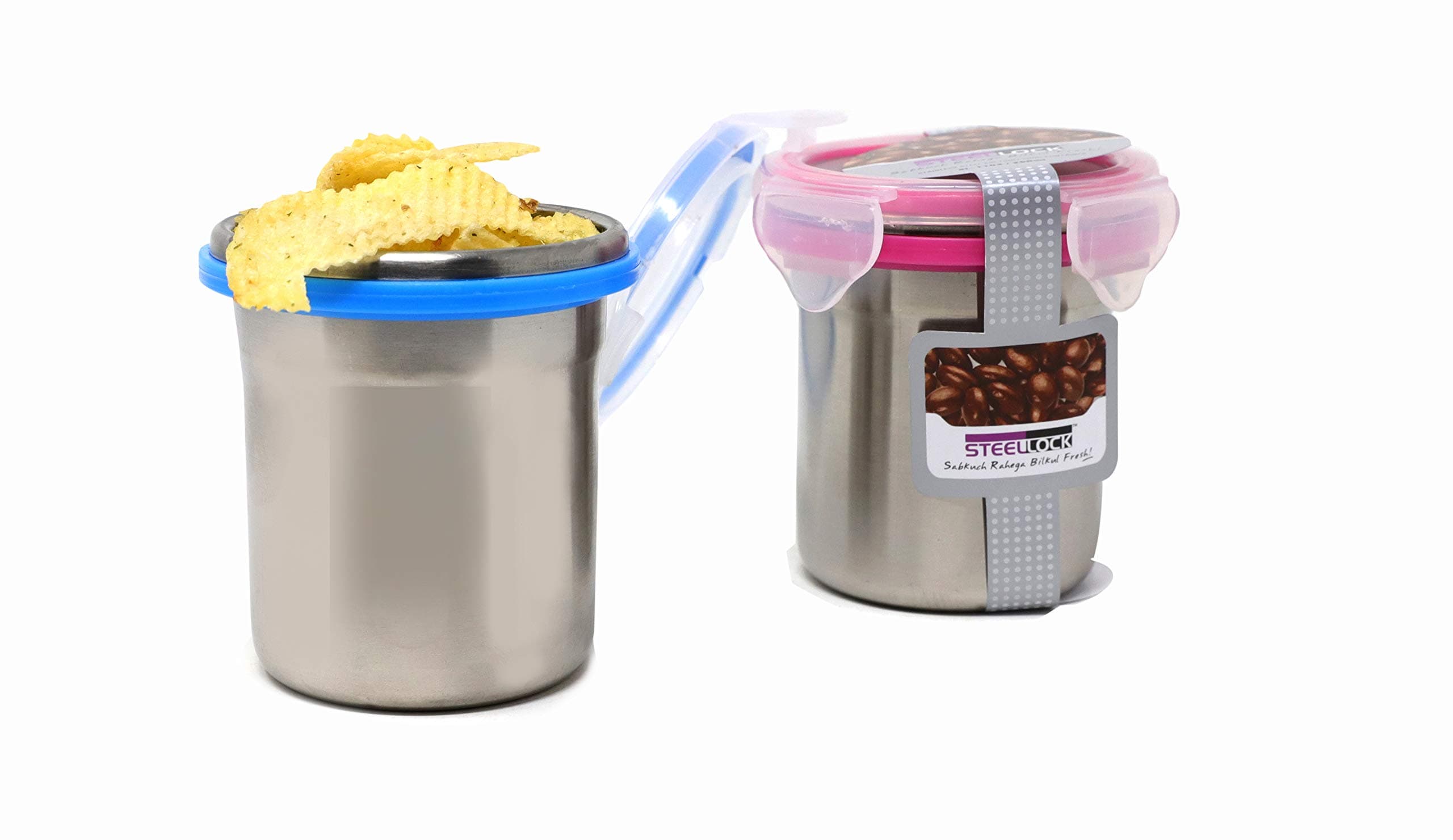 Steel Lock Stainless Steel Airtight Cylindrical Storage Container 2 Pc Set, 250 ml Each