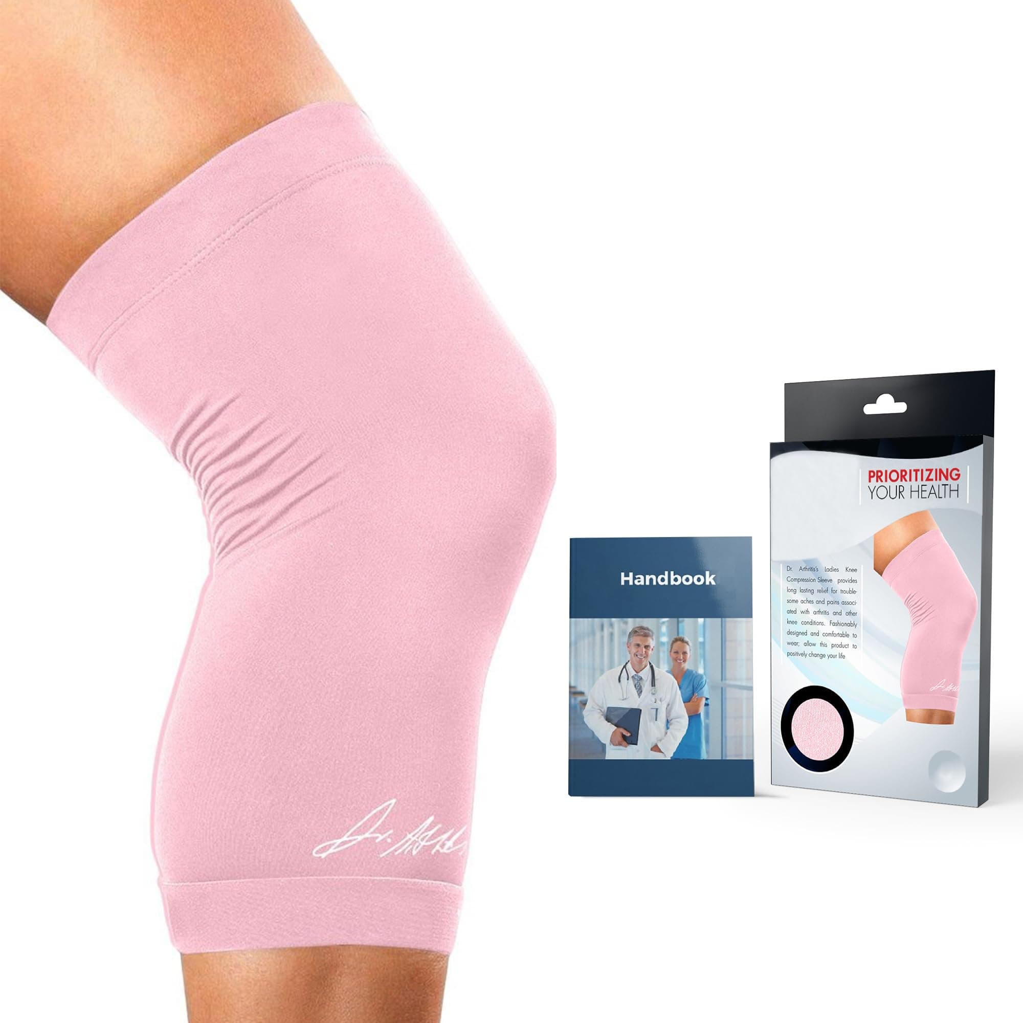Doctor Developed Ladies Pink Knee Brace / Knee Compression Sleeve / Knee Support for Women or Men and Doctor Written Handbook - GUARANTEED relief for Joint disease, Tendonitis, Injury support, (M)