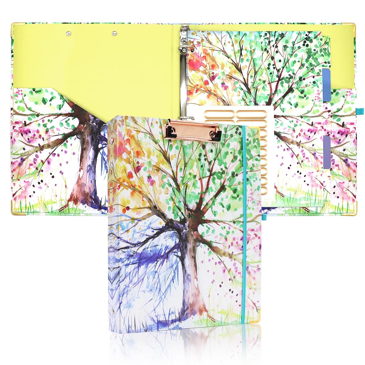 3 Ring Binder, 1 Inch Binder with Clipboard, Cute Binder Organizer for Letter Size(11" x 8.5"), Decorative Three Ring Binder Clipboard for Work,School,Office and Business Supplies-Season Tree