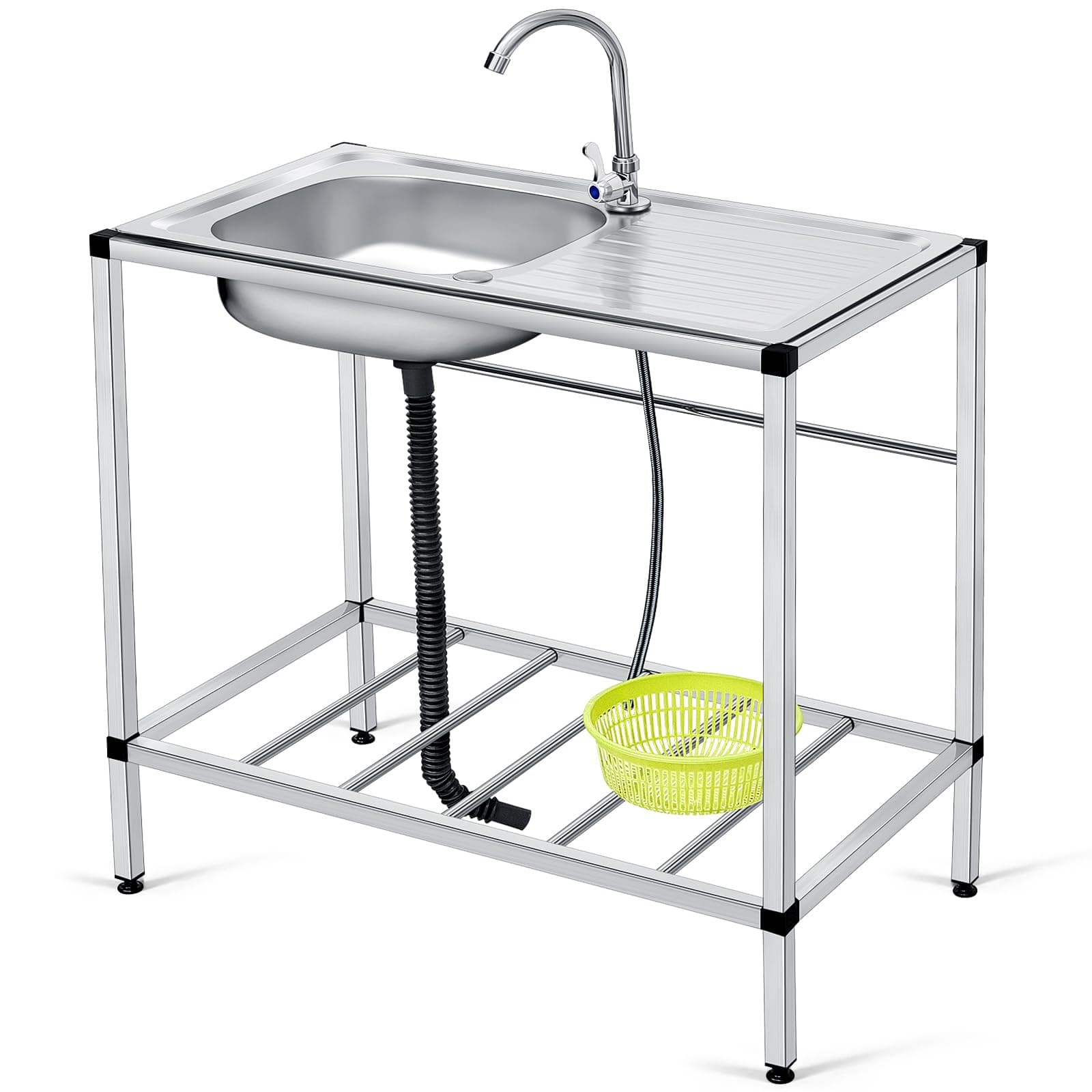 Tandefio Freestanding Outdoor Kitchen Utility Sink Set Stainless Steel Single Bowl Sink Portable Commercial Utility for Restaurant Cafe Bar Hotel Garage Laundry Room(Single Layer)
