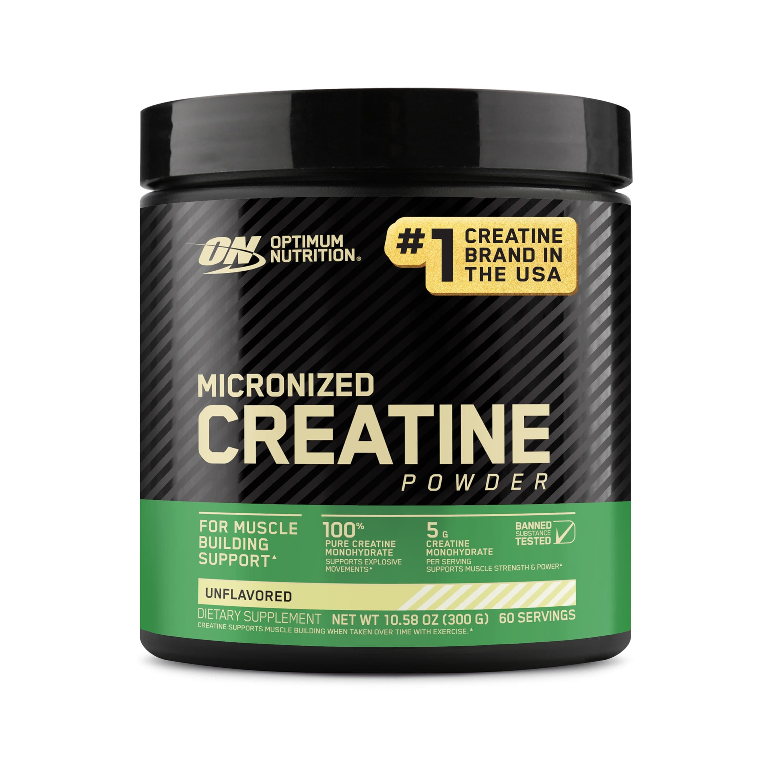 Optimum Nutrition (ON) Micronized Creatine Monohydrate Powder for Muscle Building Support - Unflavored, 300 Grams, 60 Servings - Package May Vary