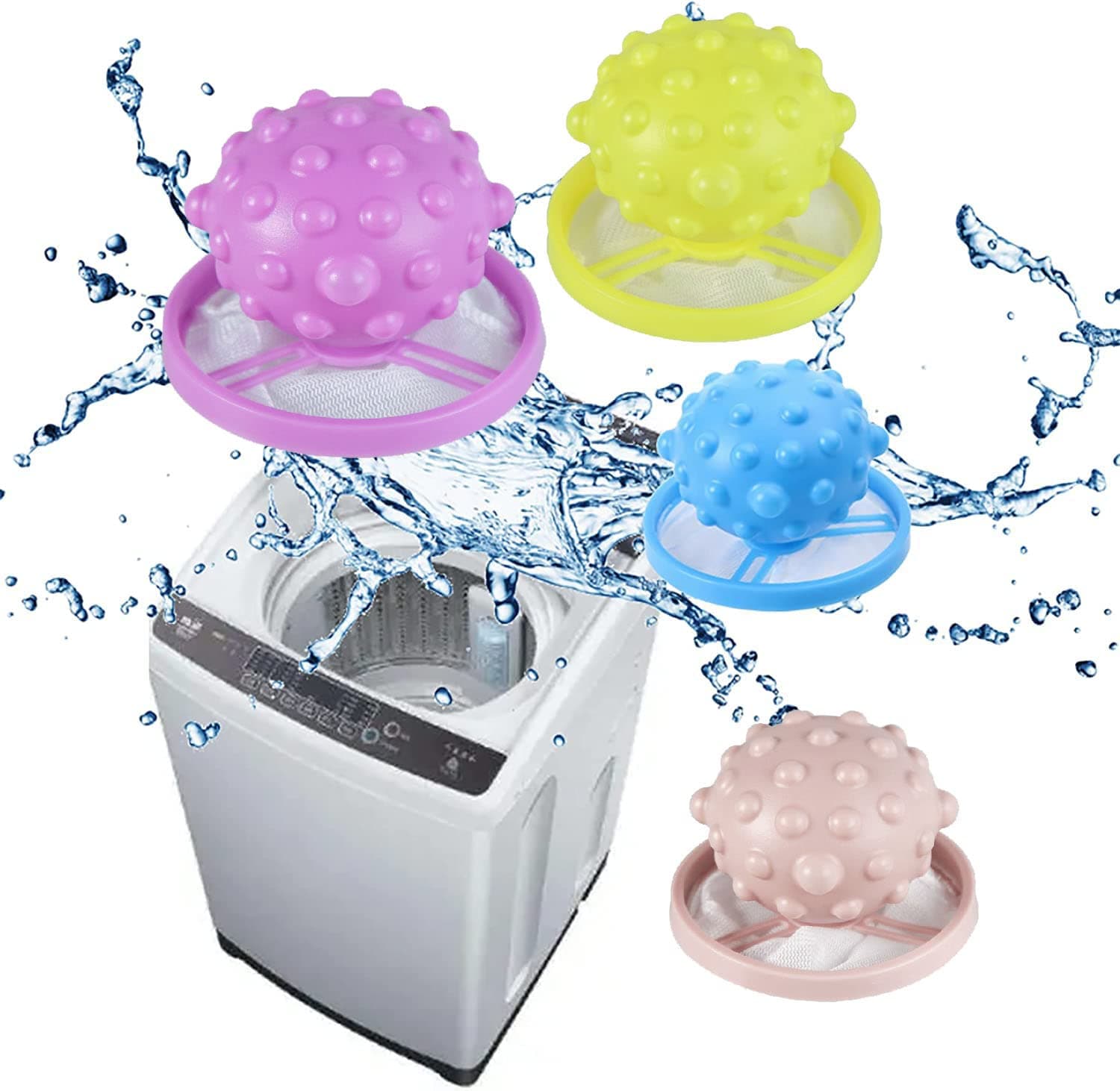 REVHQ Pet Hair Remover for Laundry, Washing Machine Hair Filter Washer, Reusable Hair Catcher Laundry Float Lint Trap Mesh Bag, Portable Hair Remover Washing Balls - 4 Pack