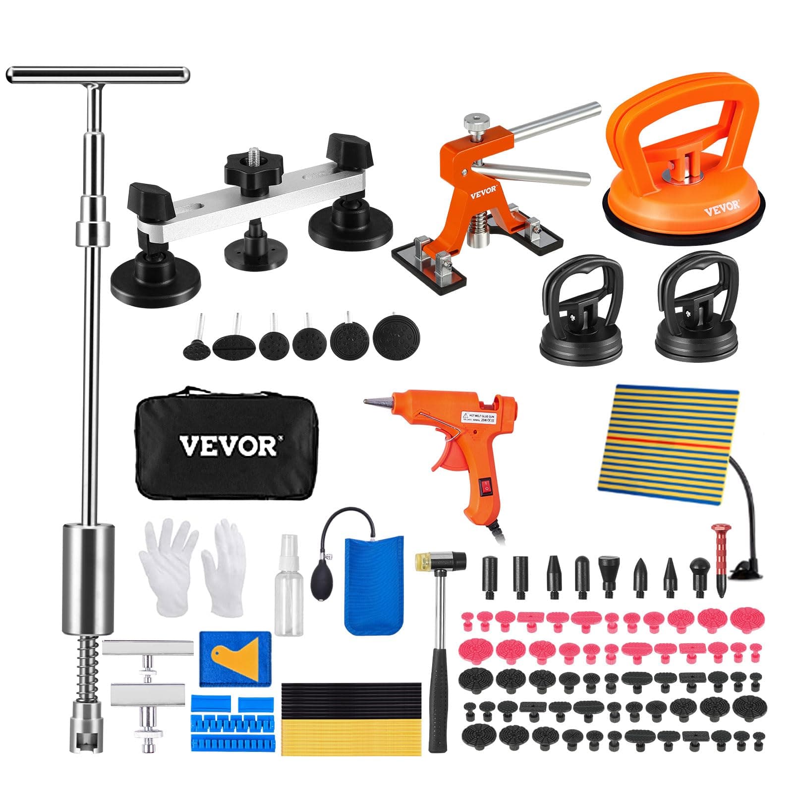 VEVOR 107pcs Paintless Dent Repair Tools Body Dent Repair Kit with Bridge Puller Golden Slide Hammer Gun and Glue Sticks Tabs Damage Free Body Repair