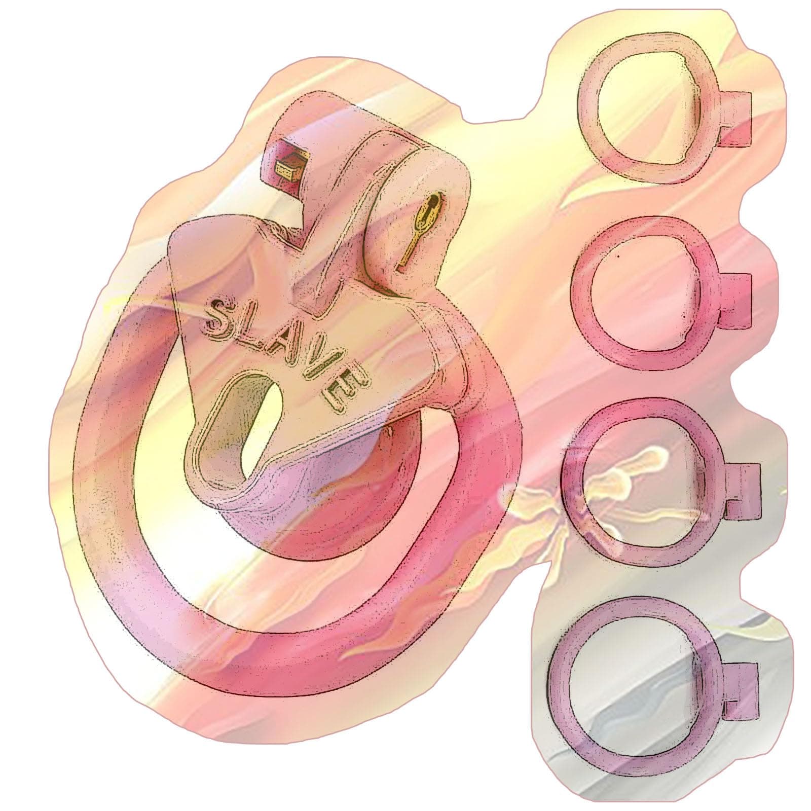 Male Flat Protective Cage with 4 Rings, Portable Flat Cage for Men -USXA18 (Pink, Negative 1)