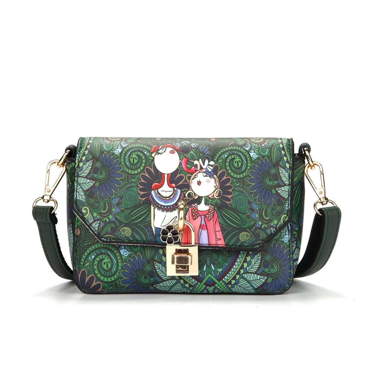 Women Crossbody Bags Messenger Shoulder Bag Purse PU Leather Handbag Adjustable Strap (Printed 1)