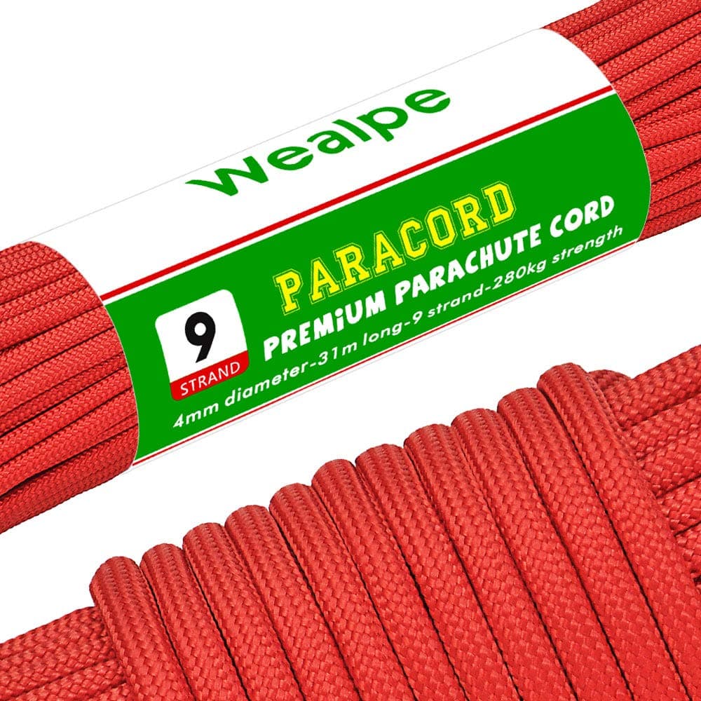 Wealpe Paracord 550 Nylon Parachute Cord 4mm 9 Strand Tent Rope Type III Survival Cord for Outdoors, Camping, Lanyard and Bracelets