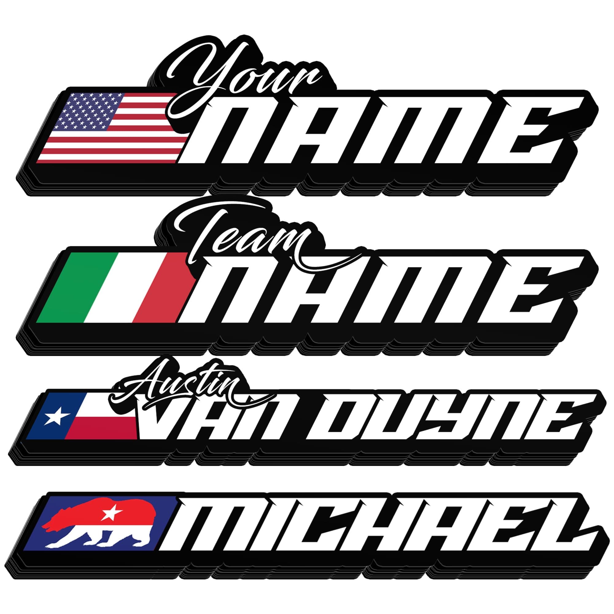 Custom Racing Name & Number Sticker – Personalized Flag Helmet Decal for Car, Bike, Motorcycle, Helmet, Go-Kart, Laptop, Water Bottle, Tumbler, Phone – Waterproof Vinyl Sticker for Racer & Rider