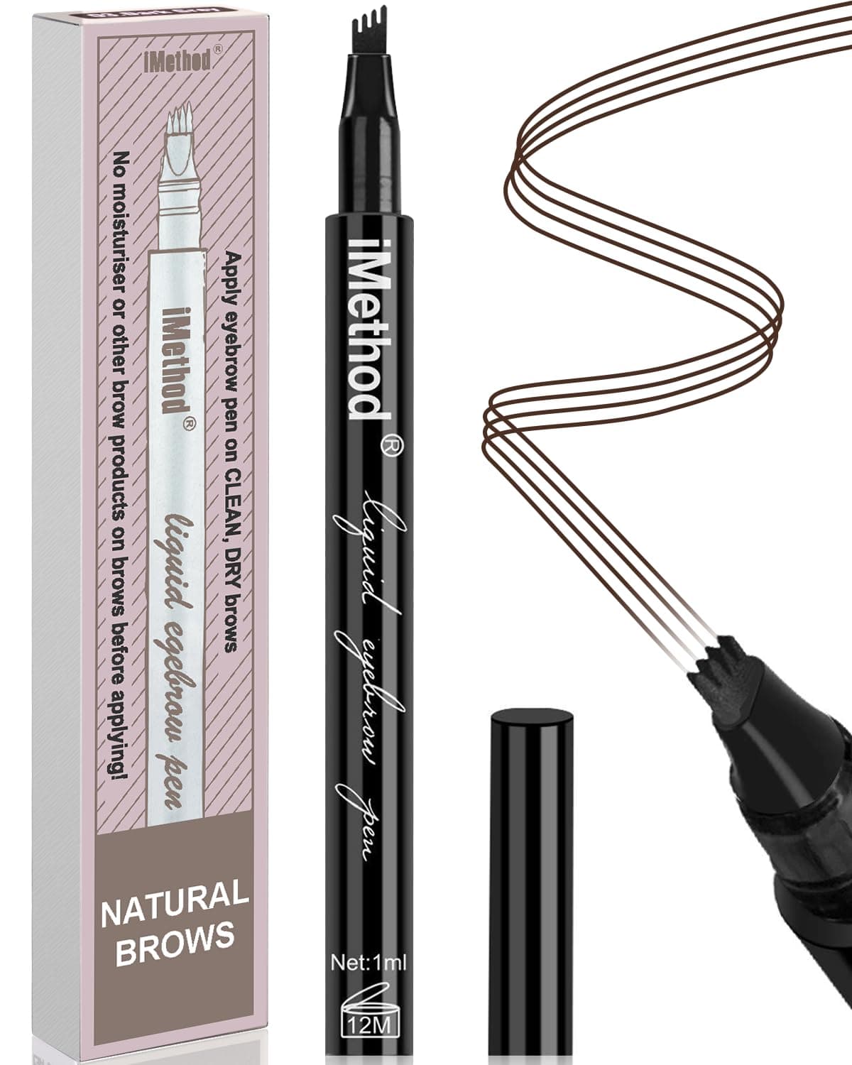 Eyebrow Pen - iMethod Eyebrow Pencil with a Micro-Fork Tip Applicator Creates Natural Looking Brows Effortlessly and Stays on All Day, Black/Brown