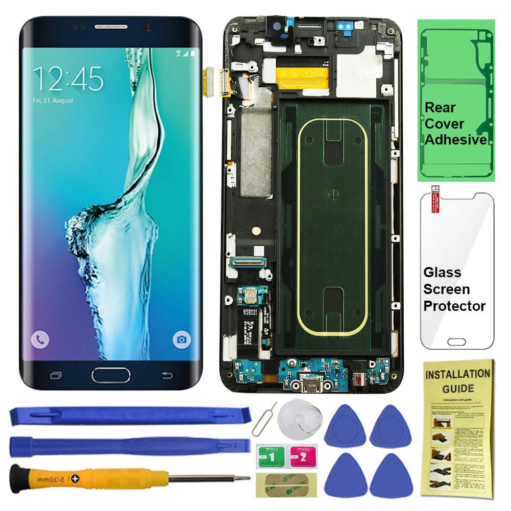 Display Touch Screen (AMOLED) Digitizer Assembly with Frame for Samsung Galaxy S6 Edge Plus (5.7 inch) G928V (Verizon) (for Mobile Phone Repair Part Replacement) (Repair Tool Kits) (Black Sapphire)