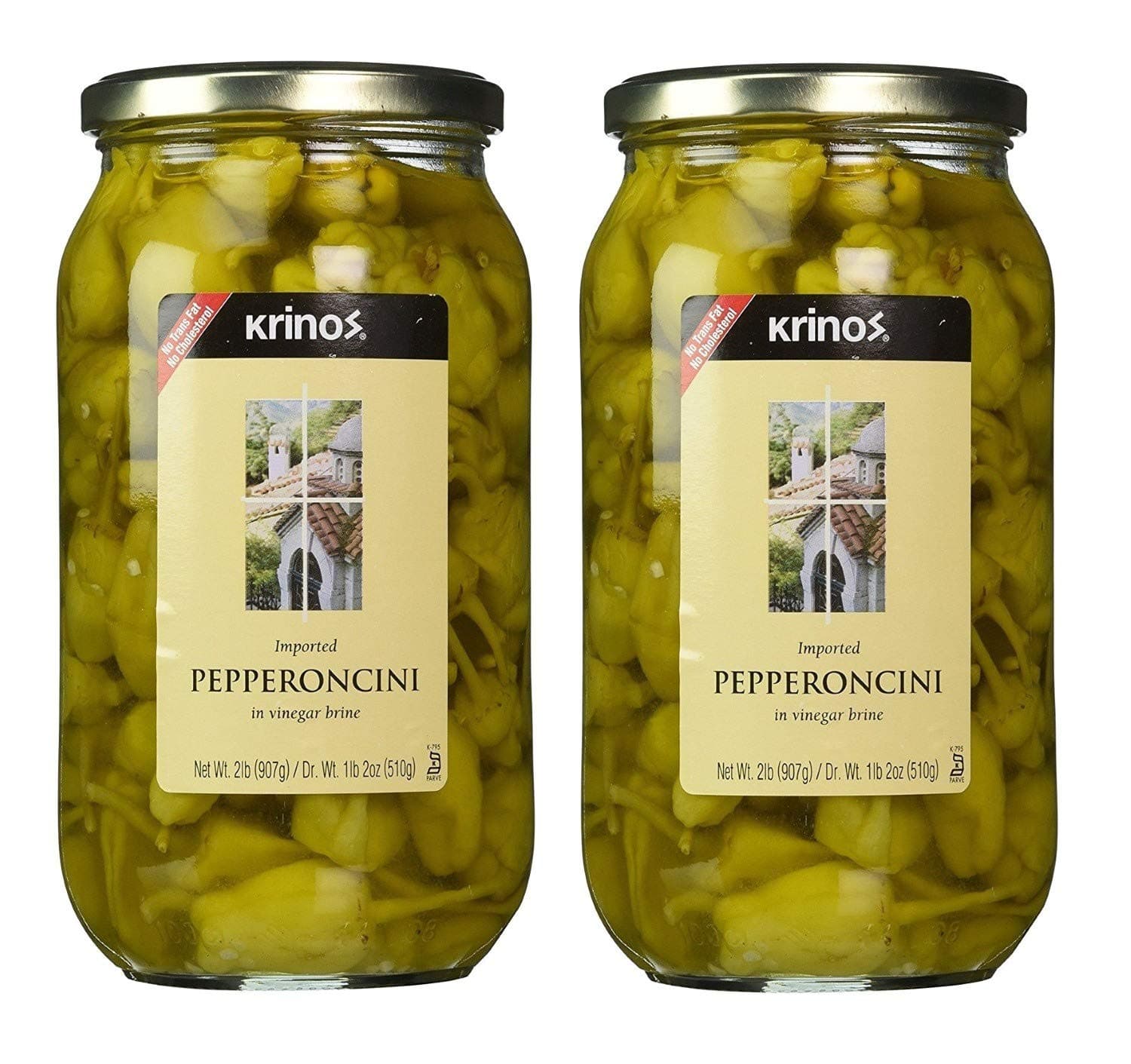 Krinos Imported Pepperoncini in Vinegar Brine, Bold Flavor, Crunchy, Ready to Eat – 2lb Jar – 2 Pack