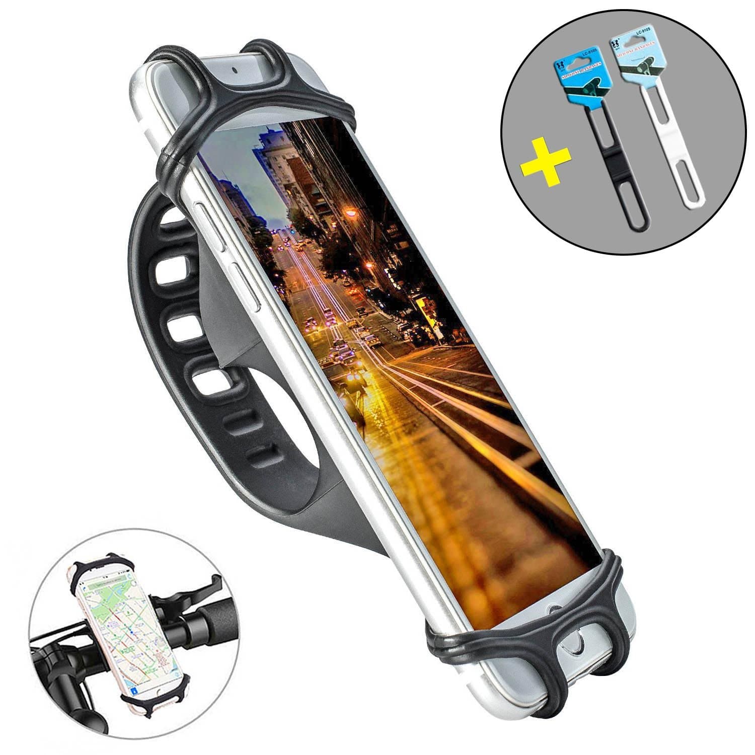 Bike Phone Mount, Universal Adjustable Motorcycle Bicycle Phone Holder, Silicone Bike Handlebar Phone Mount for All 4-6 Inch Smartphones