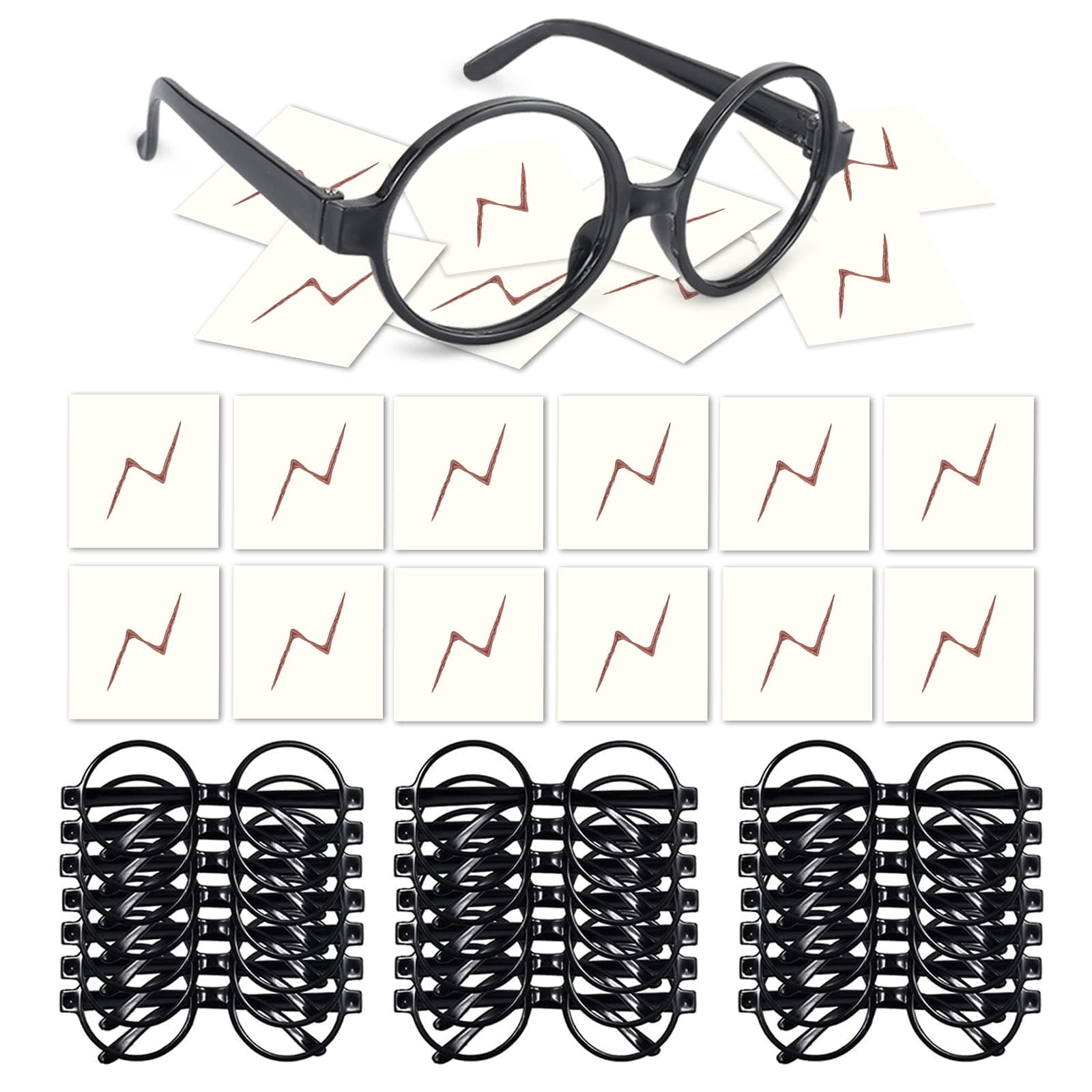 Wizard Glasses with No Lenses,Lightning Bolt Tattoo for Kid Birthday, Halloween,St Patrick's Day,Cosplay Costume Party