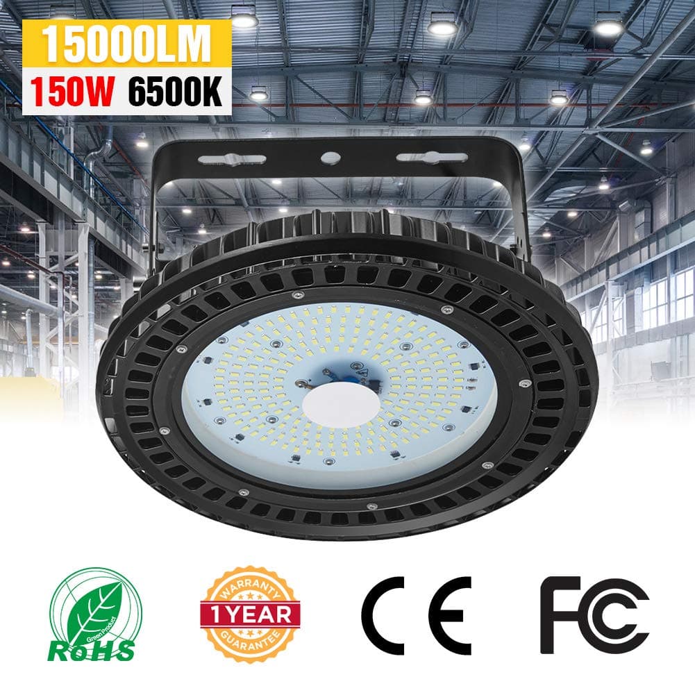 UFO LED-High-Bay-Light, 150W Daylight White(6000-6500K), IP65 Waterproof LED Warehouse Lighting, Commercial Bay Lighting for Factory,Shop,Industrial,Garage (No Plug)