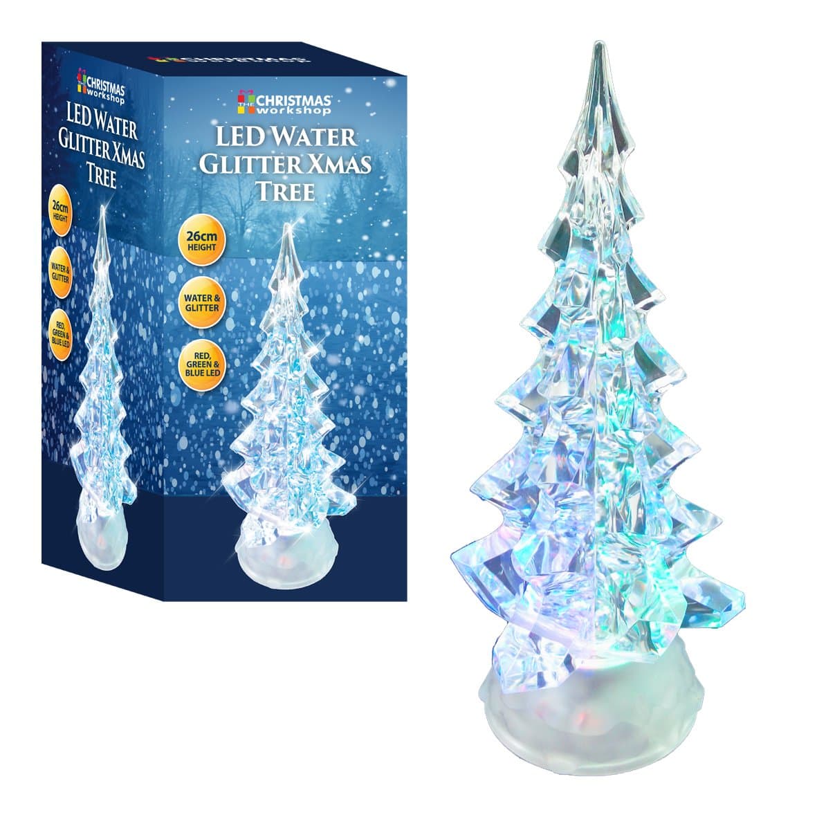The Christmas Workshop 89280 26cm Colour Changing LED Tree | Indoor Christmas Decorations | Battery Operated | 26cm x 12cm x 12cm, Acryl, White