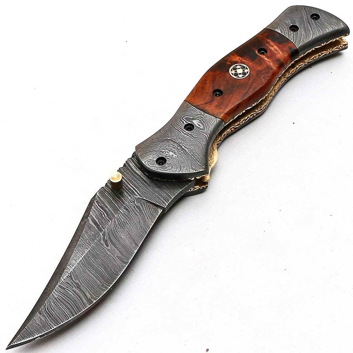PAL 2000 KNIVES FL-8844 Handmade Damascus Steel 7.4 Inches Folding Pocket Knife - Rose Wood Handle